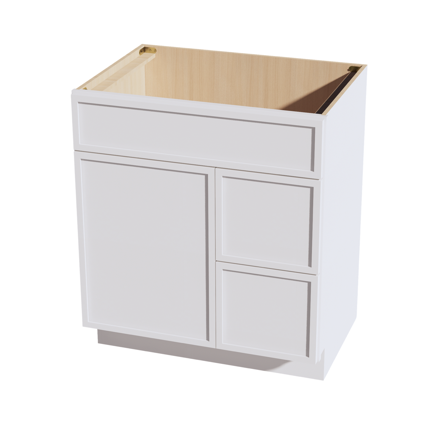 SF-VSD3021R: Frost White Slim Shaker 30"W x 34-1/2"H x 21"D 1 Door & 2 Right Drawers Offset Vanity Sink Base Cabinets