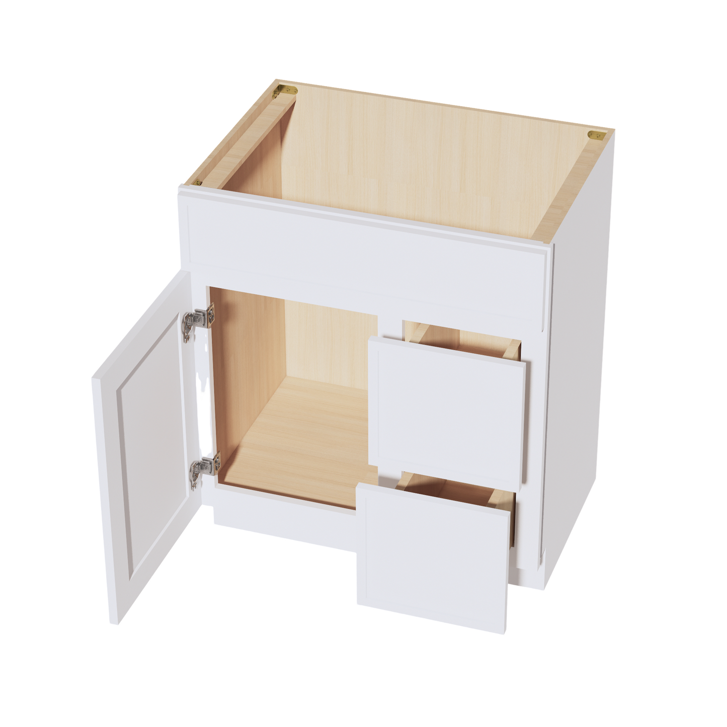 SF-VSD3021R: Frost White Slim Shaker 30"W x 34-1/2"H x 21"D 1 Door & 2 Right Drawers Offset Vanity Sink Base Cabinets