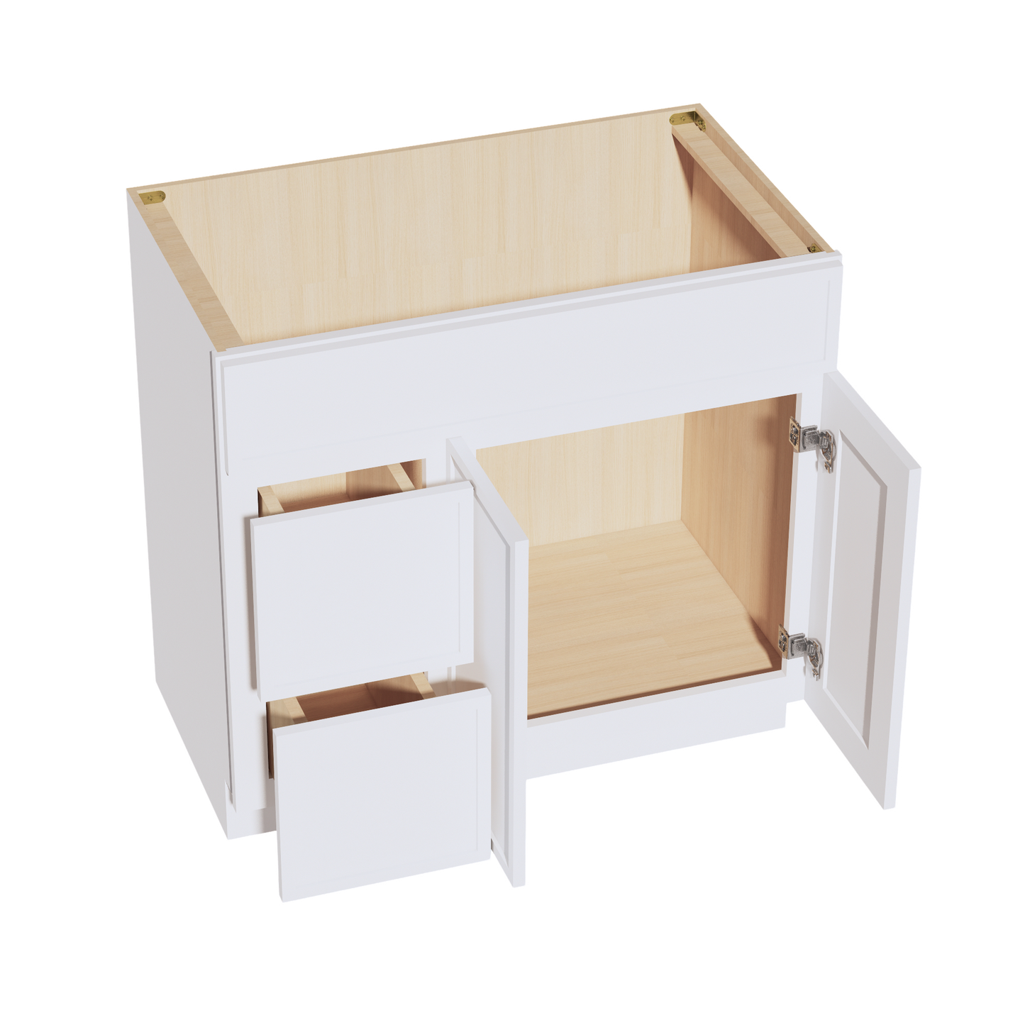 SF-VSD3621L: Frost White Slim Shaker 36"W x 34-1/2"H x 21"D 2 Doors & 2 Left Drawers Offset Vanity Sink Base Cabinets