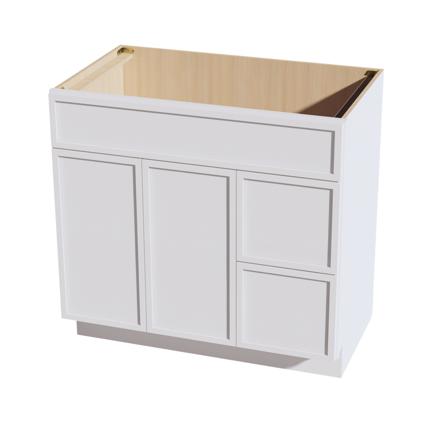SF-VSD3621R: Frost White Slim Shaker 36"W x 34-1/2"H x 21"D 2 Doors & 2 Right Drawers Offset Vanity Sink Base Cabinets