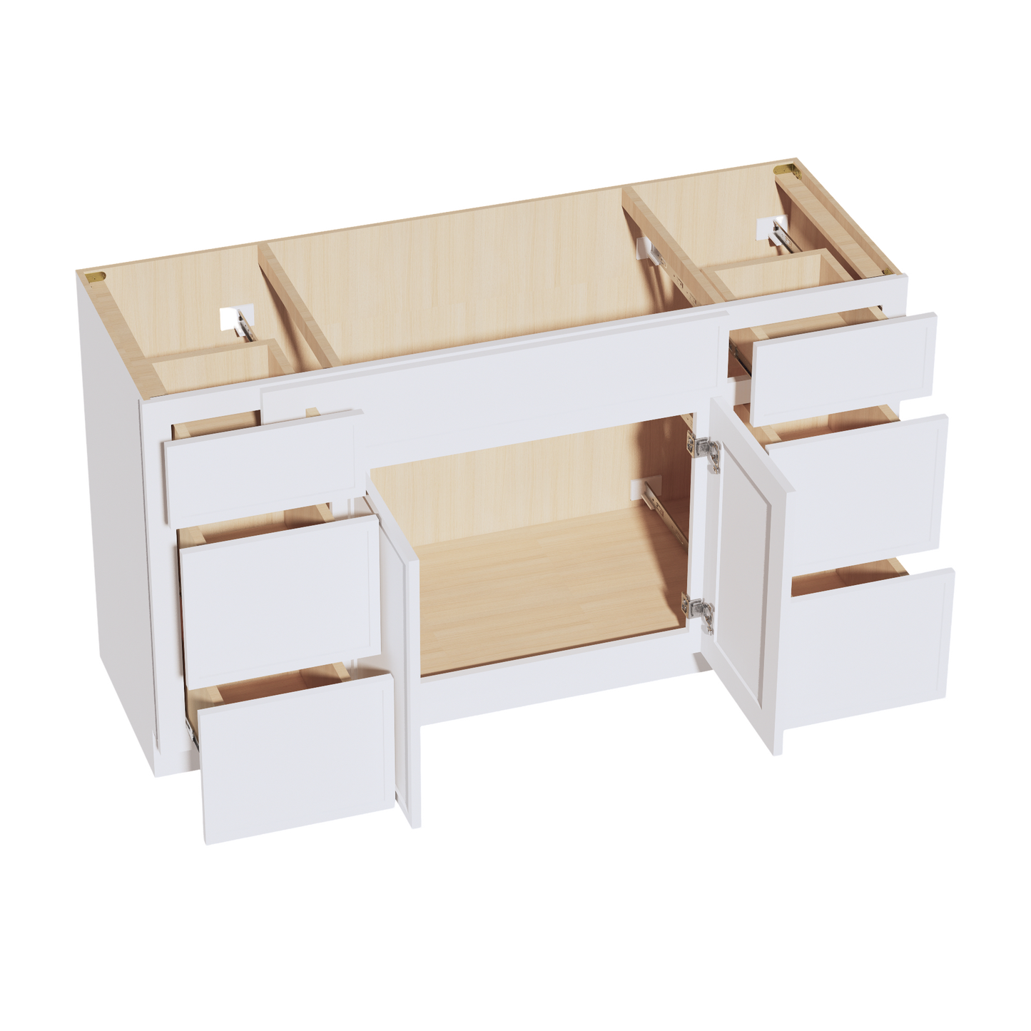SF-VSD60SINGLE: Frost White Slim Shaker 60"W x 34-1/2"H x 21"D 2 Doors, 6 Drawers & 1 False Drawer Single Sink Vanity Base Combo Cabinets