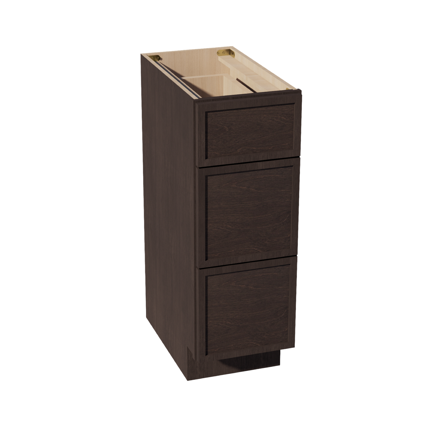 SM-VDB1221: Mocha Brown Slim Shaker 12"W x 34-1/2"H x 21"D 3 Drawers Vanity Base Cabinets