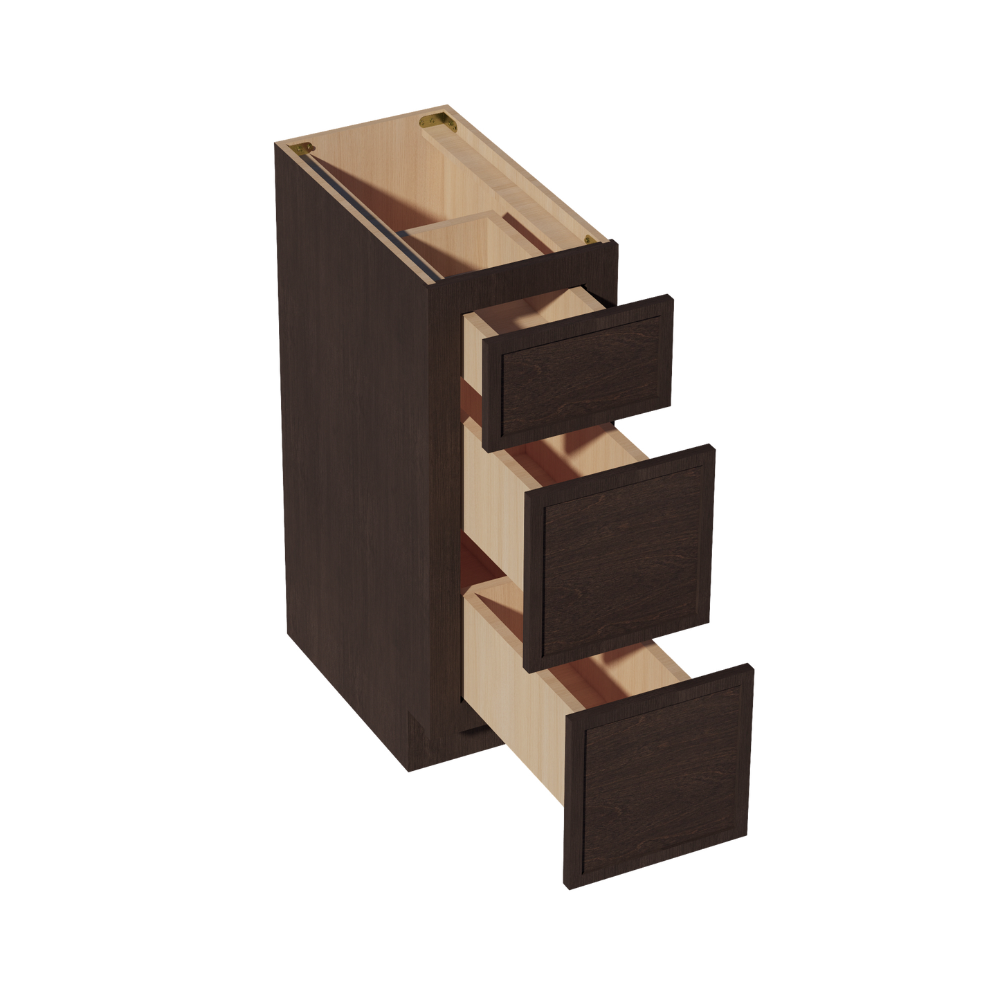 SM-VDB1221: Mocha Brown Slim Shaker 12"W x 34-1/2"H x 21"D 3 Drawers Vanity Base Cabinets