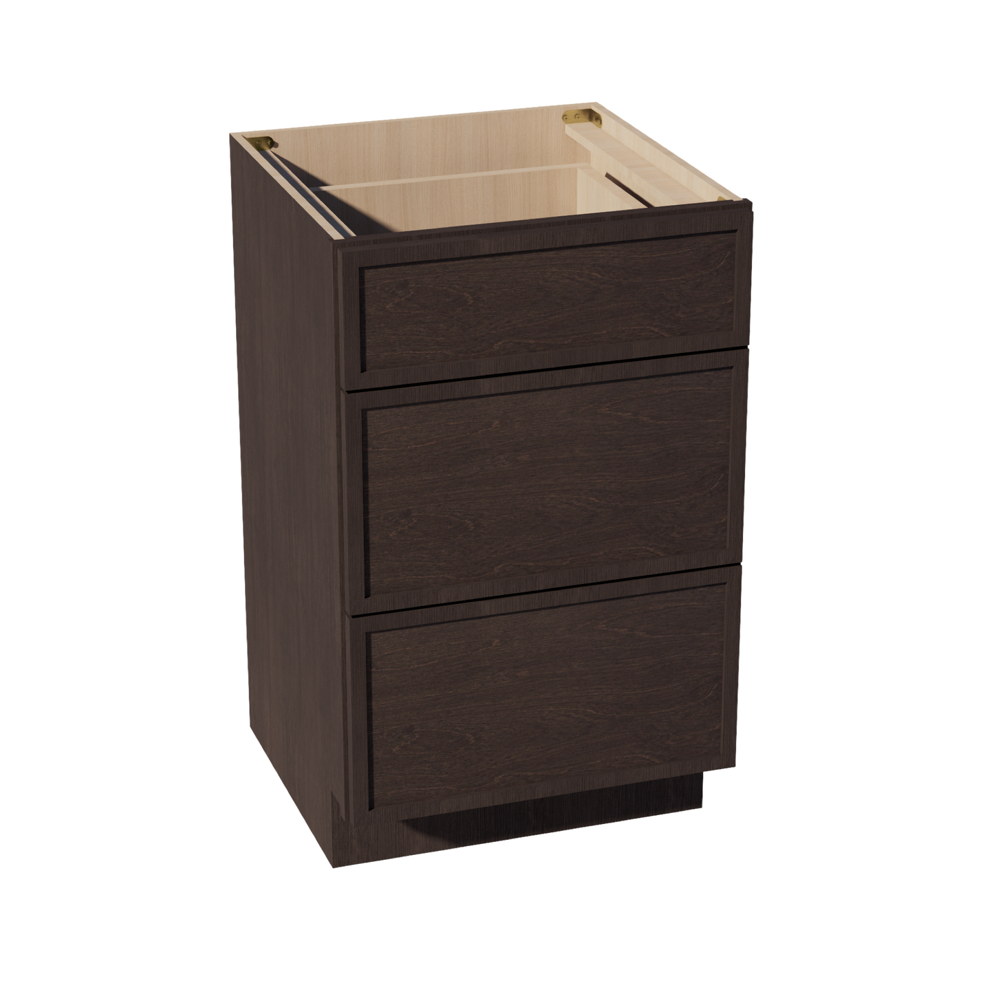 SM-VDB2121: Mocha Brown Slim Shaker 21"W x 34-1/2"H x 21"D 3 Drawers Vanity Base Cabinets