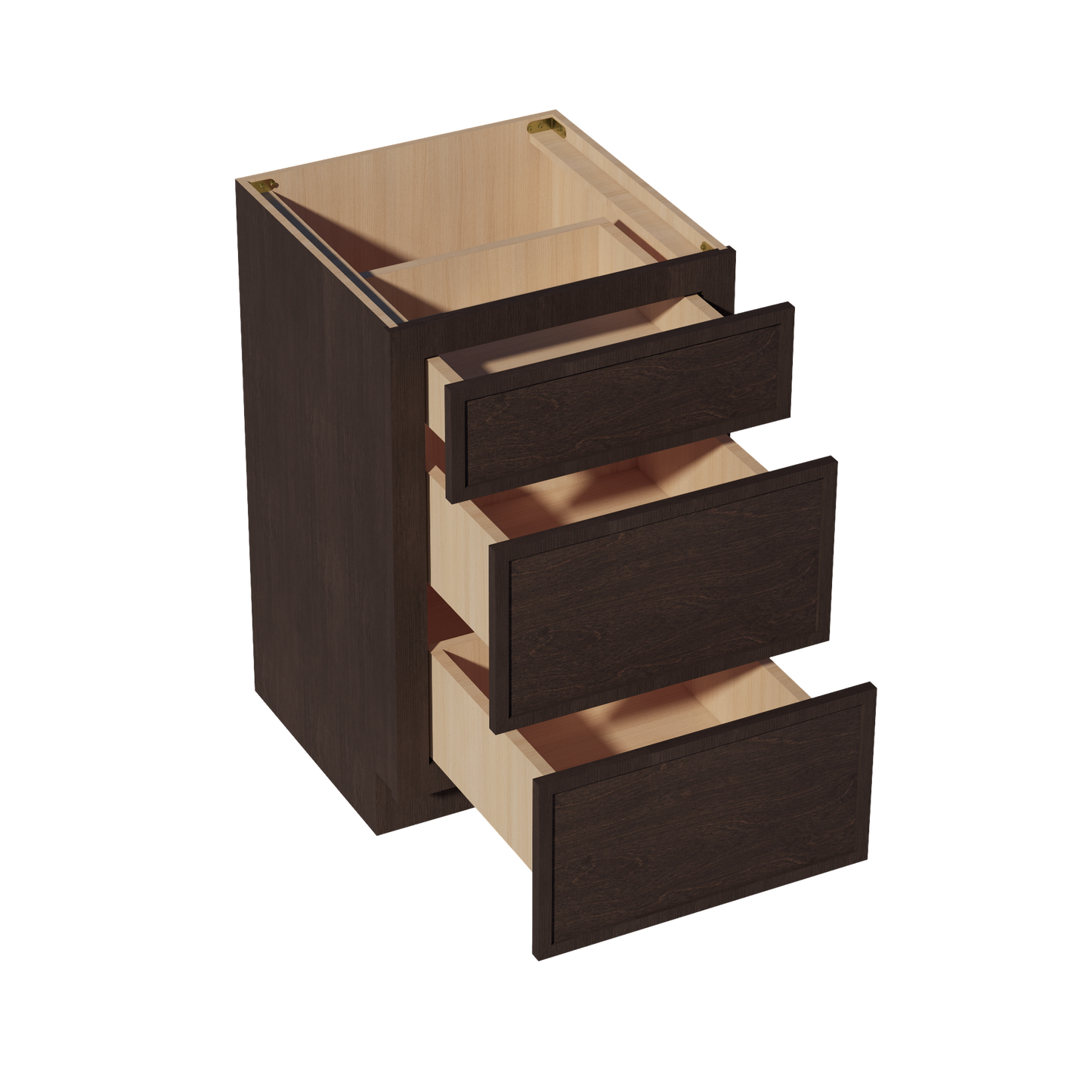 SM-VDB2121: Mocha Brown Slim Shaker 21"W x 34-1/2"H x 21"D 3 Drawers Vanity Base Cabinets