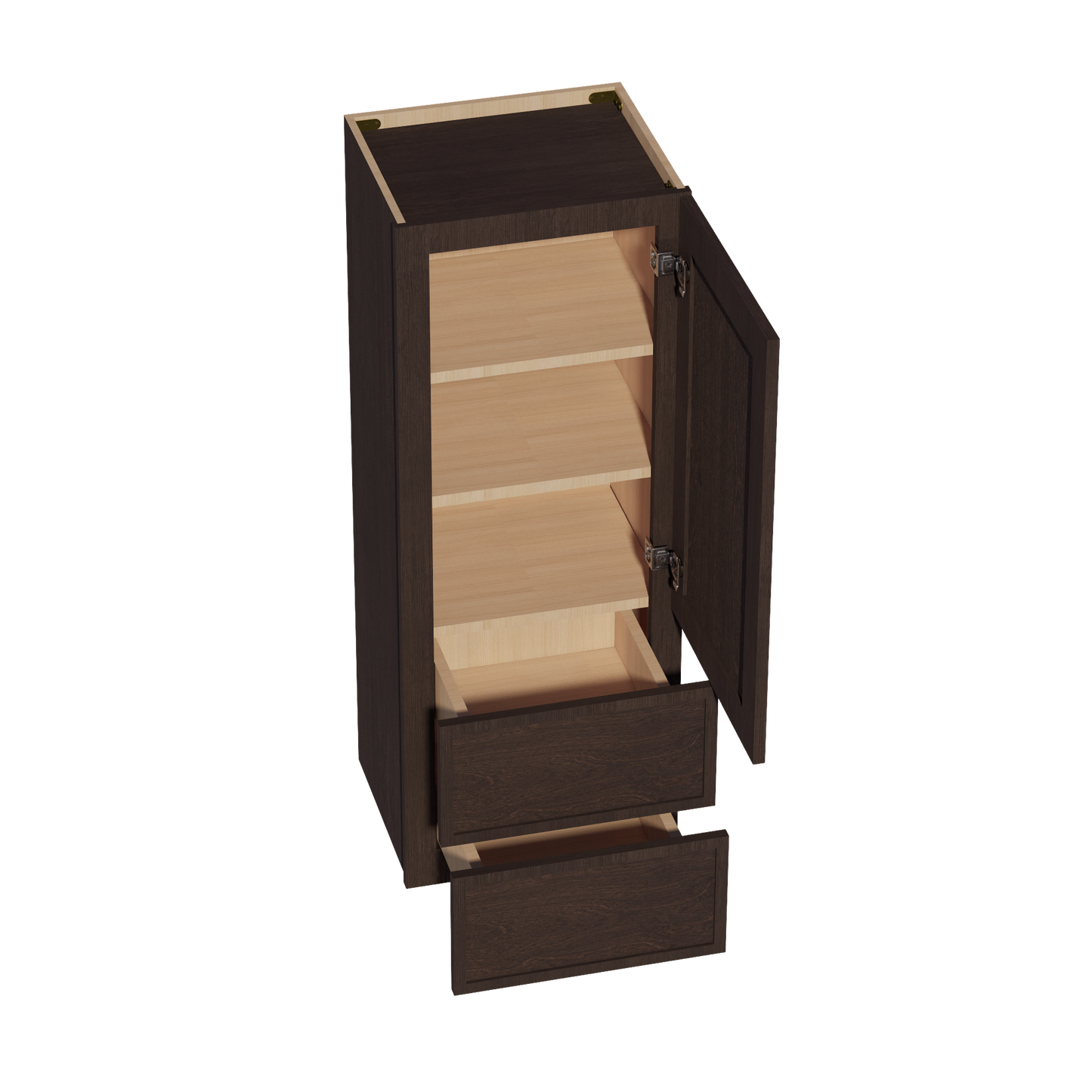 SM-WD1848: Mocha Brown Slim Shaker 18"W x 48"H 1 Door & 2 Drawers Special Wall Cabinet