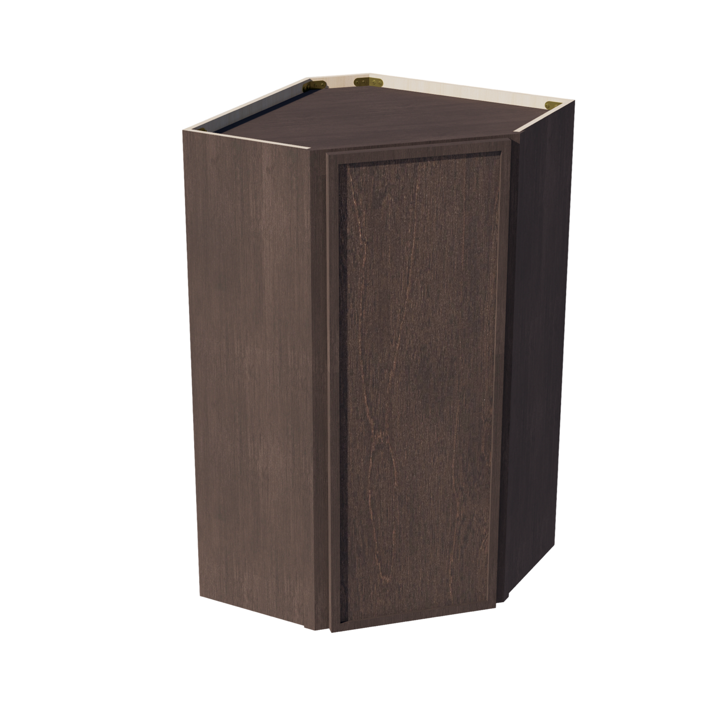 SM-WDC2442: Mocha Brown Slim Shaker 24"W x 42"H 1 Door & 2 Shelves Diagonal Wall Corner Cabinet