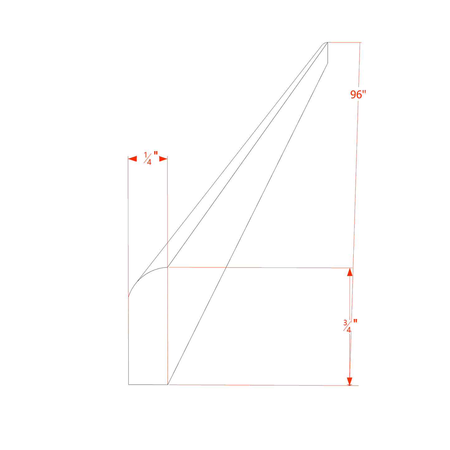 SF-SM8-S: Frost White Slim Shaker 96"W x 3/4"H x 1/4"D Scribe Molding