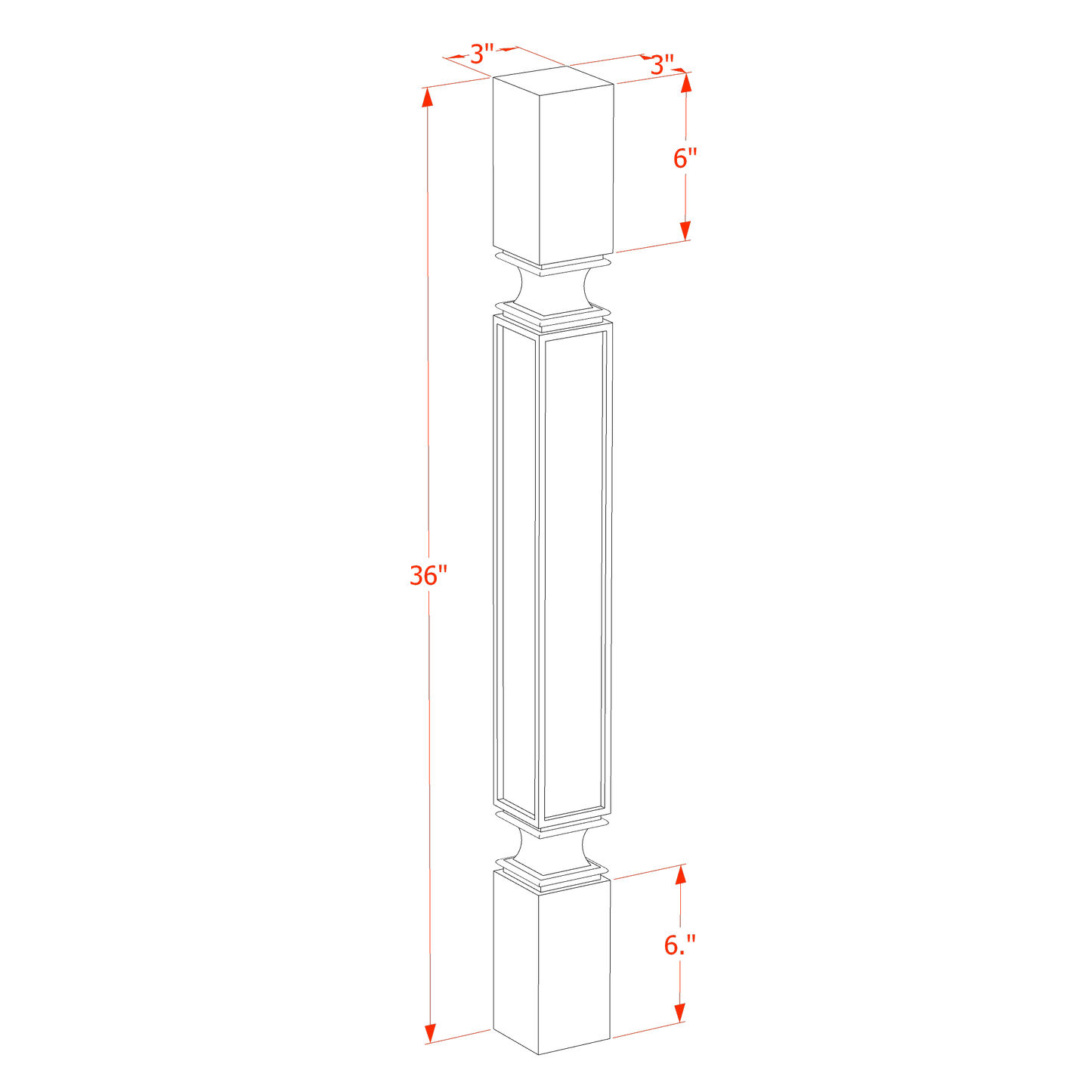 SF-SP336: Frost White Slim Shaker 03"W x 36"H x 03"D Square Roman Pillar