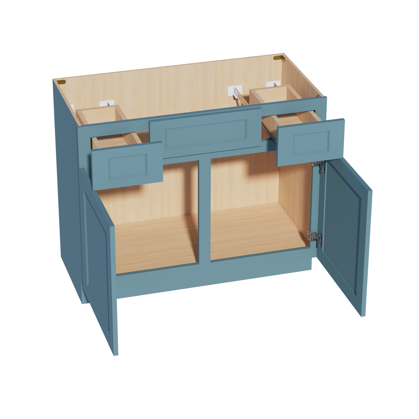 TG-VSD4221: Soft Green Shaker 42"W x 34-1/2"H x 21"D 2 Doors, 2 Drawers & 1 False Drawer Centered Vanity Sink Base Cabinets