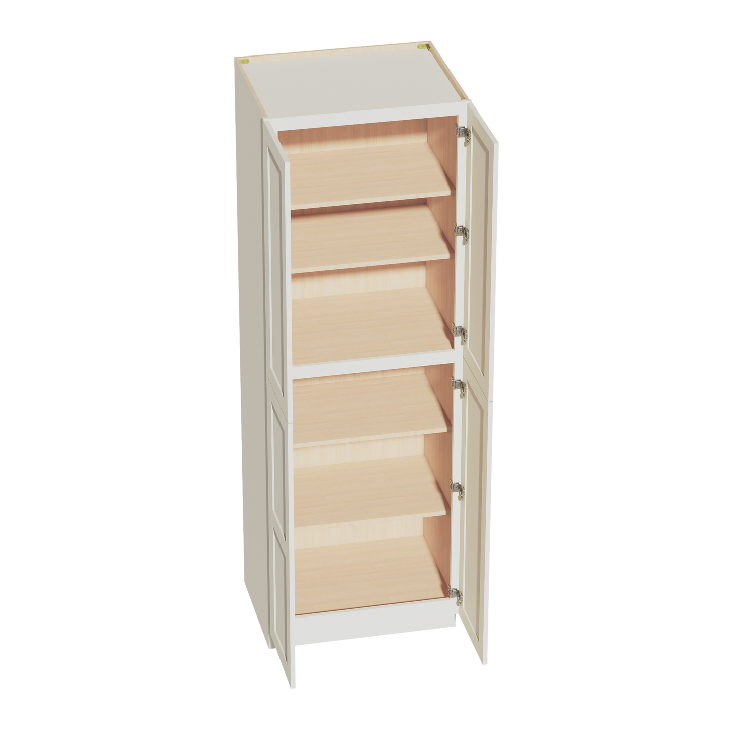 TW-TP3090: Creamy White Shaker 30"W x 90"H x 24"D 4 Door & 5 Shelves Tall Shelf Pantry Cabinets
