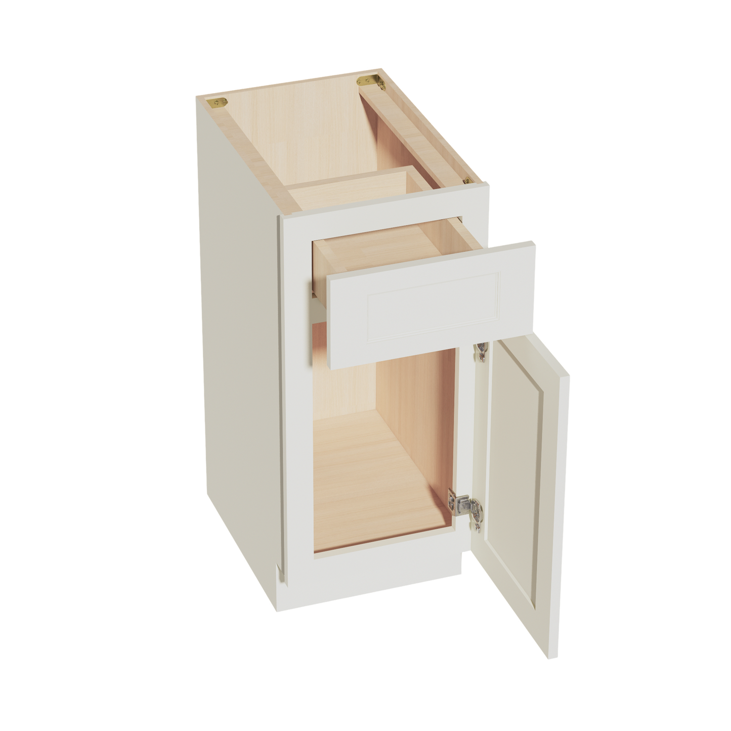 TW-VB1521: Creamy White Shaker 15"W x 34-1/2"H x 21"D 1 Door & 1 Drawer Single Door Vanity Base Cabinets