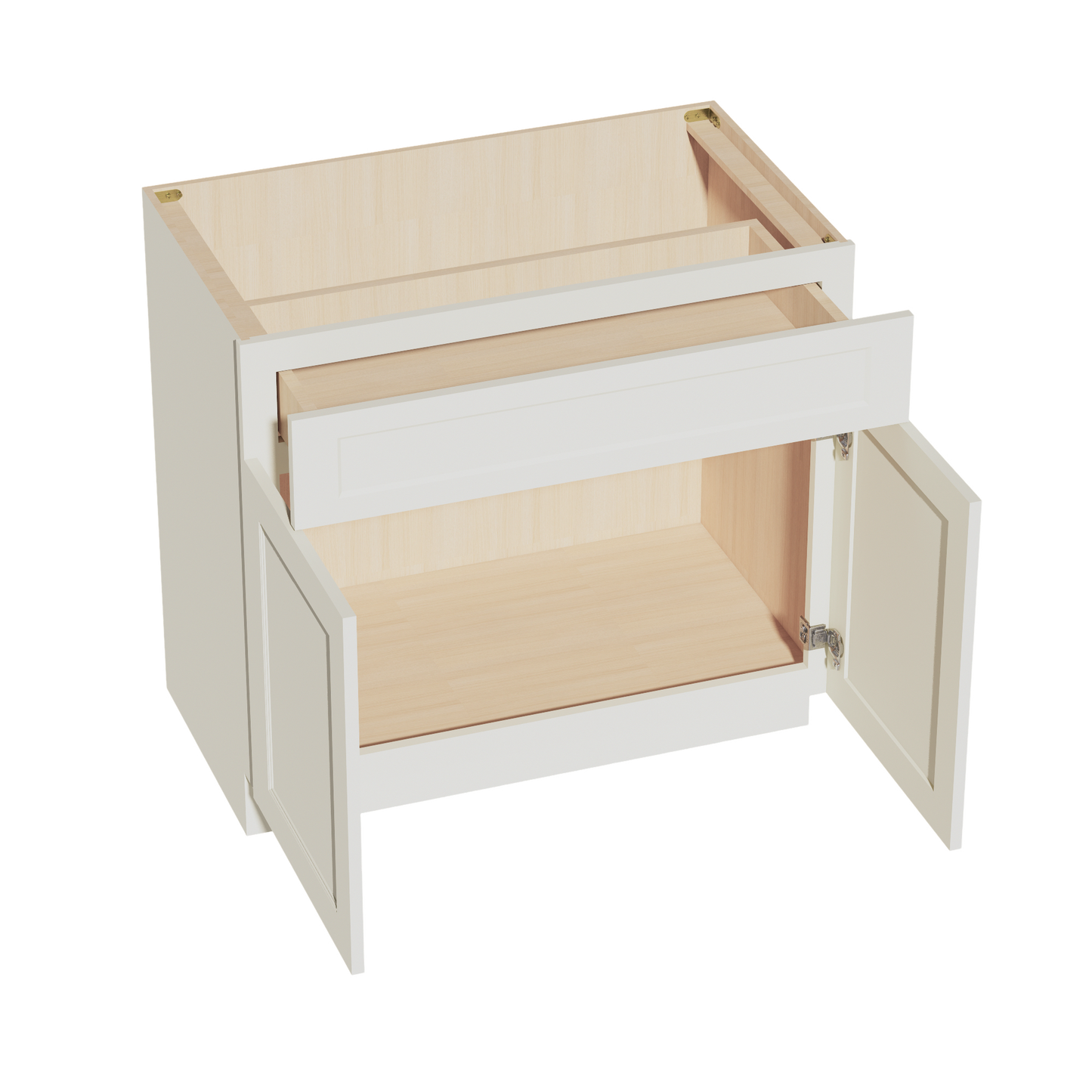 TW-VB3621: Creamy White Shaker 36"W x 34-1/2"H x 21"D 2 Doors & 1 Drawer Double Door Vanity Base Cabinets