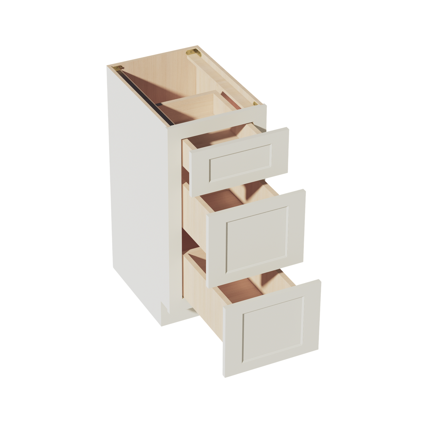 TW-VDB1521: Creamy White Shaker 15"W x 34-1/2"H x 21"D  3 Drawers Vanity Base Cabinets