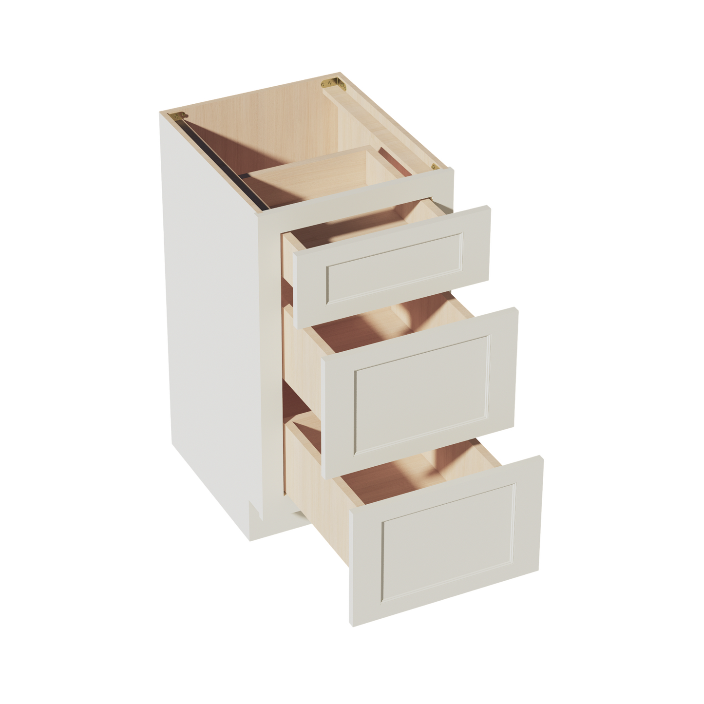 TW-VDB1821: Creamy White Shaker 18"W x 34-1/2"H x 21"D 3 Drawers Vanity Base Cabinets