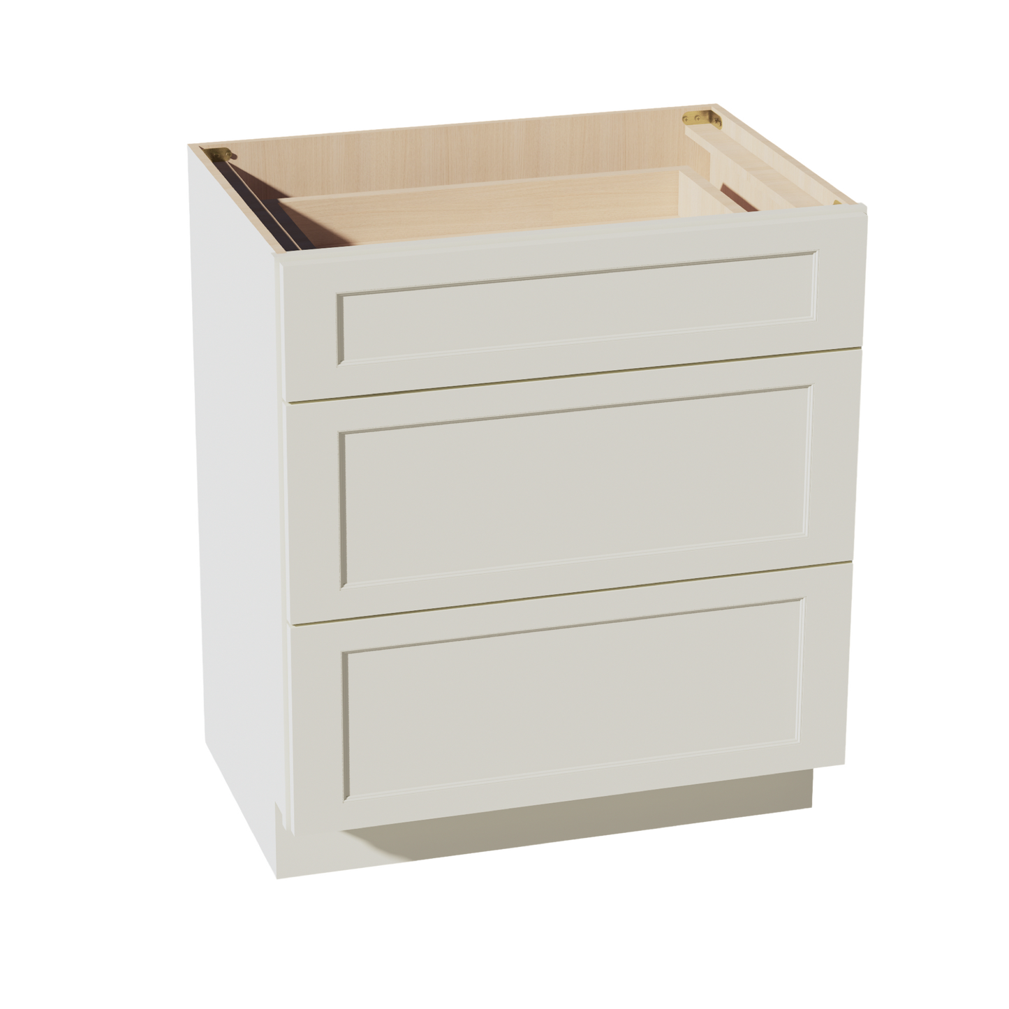 TW-VDB3021: Creamy White Shaker 30"W x 34-1/2"H x 21"D 3 Drawers Vanity Base Cabinets