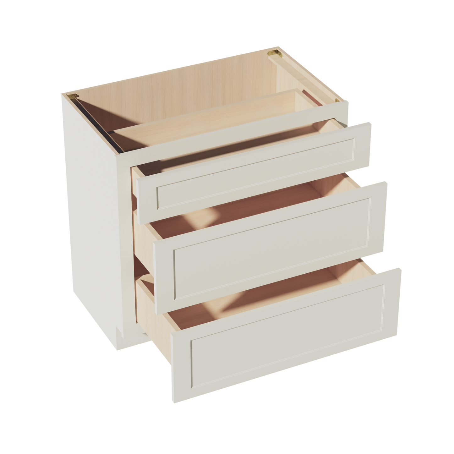 TW-VDB3621: Creamy White Shaker 36"W x 34-1/2"H x 21"D 3 Drawers Vanity Base Cabinets