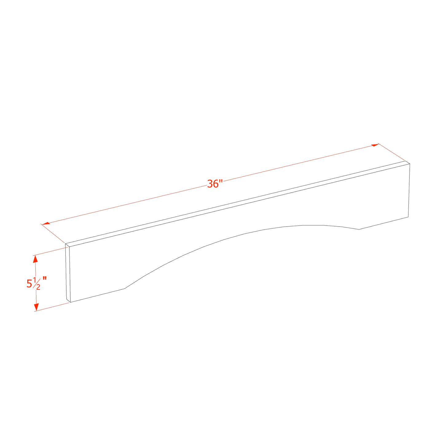 TW-VAR36: Creamy White Shaker 36"W x 5-1/2"H x 3/4"D Arched Valance
