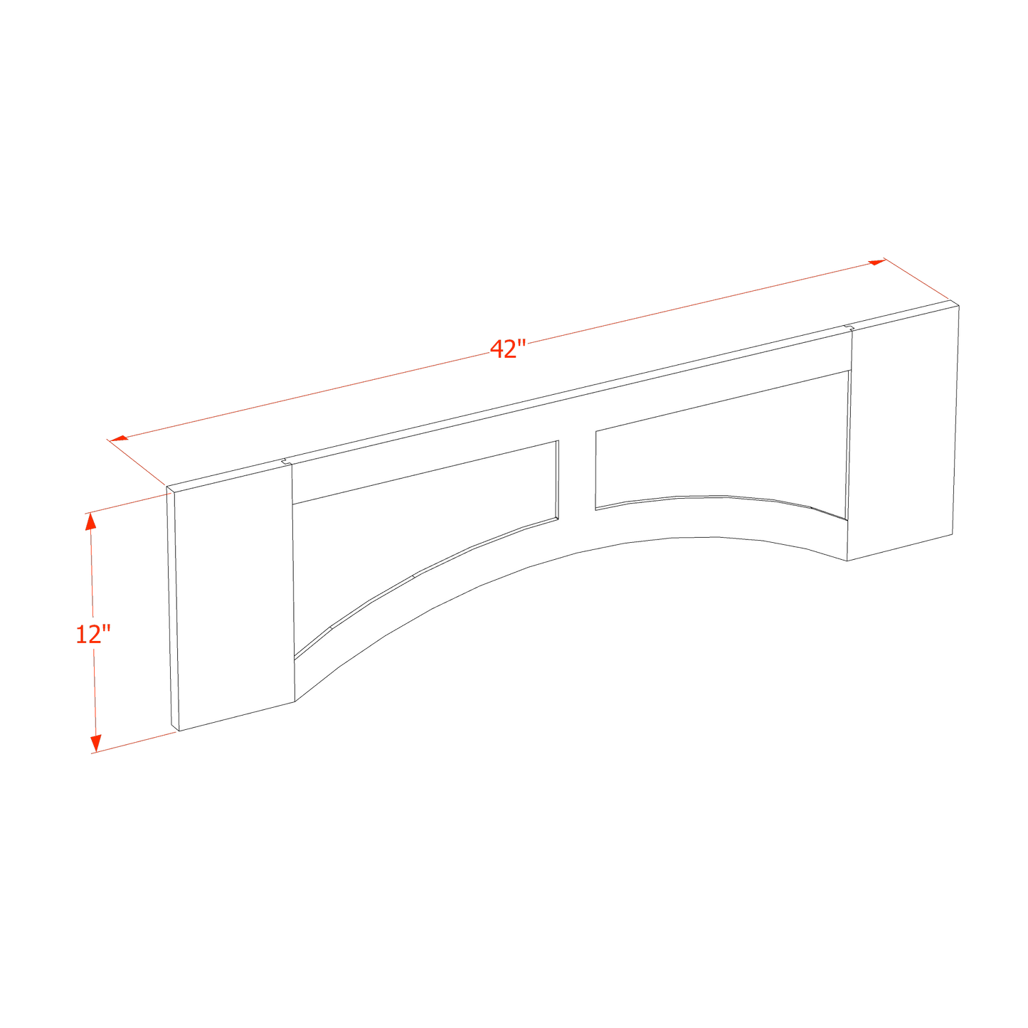 TW-VARP42: Creamy White Shaker 42"W x 12"H x 3/4"D Arched Valance with Raised Panel