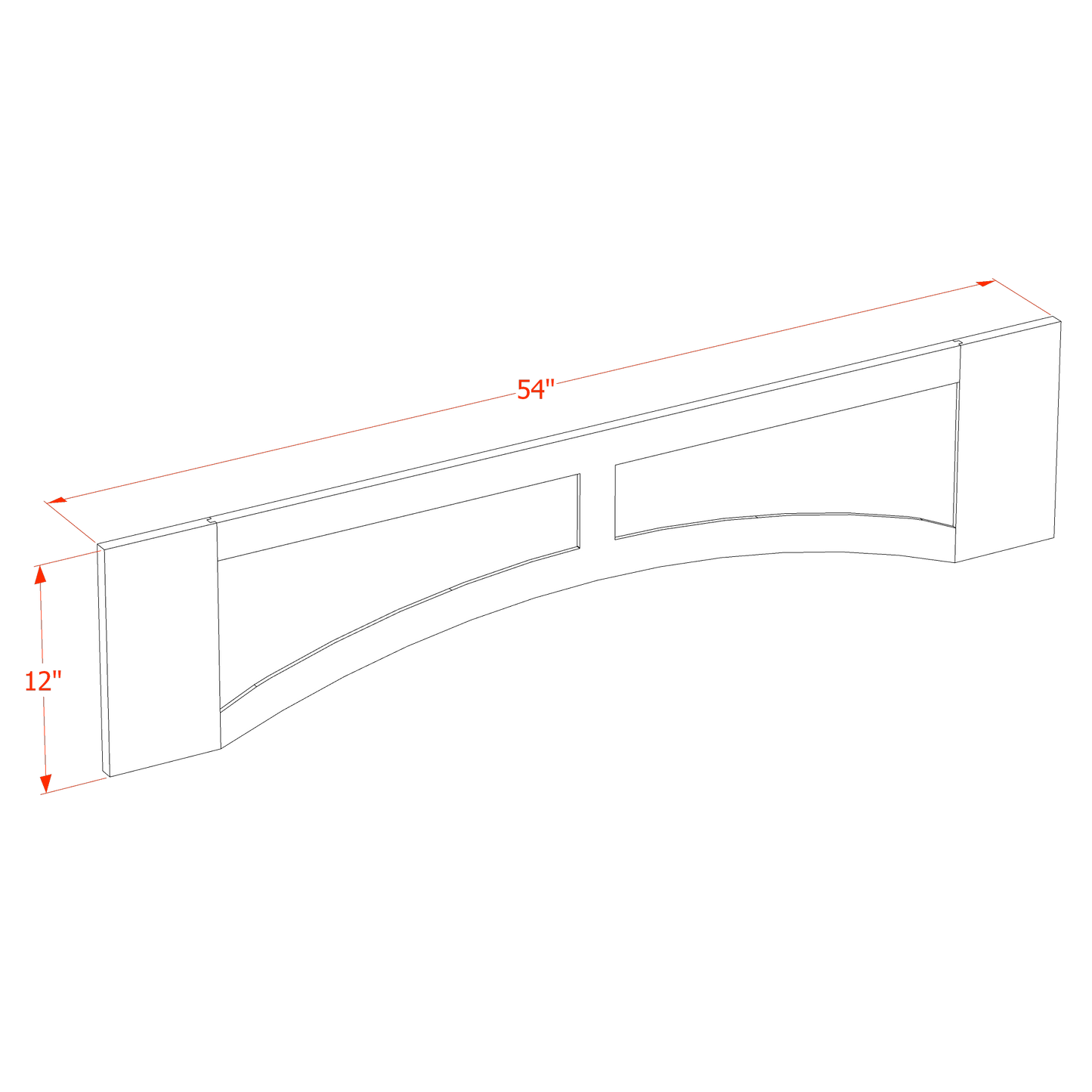 SF-VARP54: Frost White Slim Shaker 54"W x 12"H x 3/4"D Arched Valance with Raised Panel