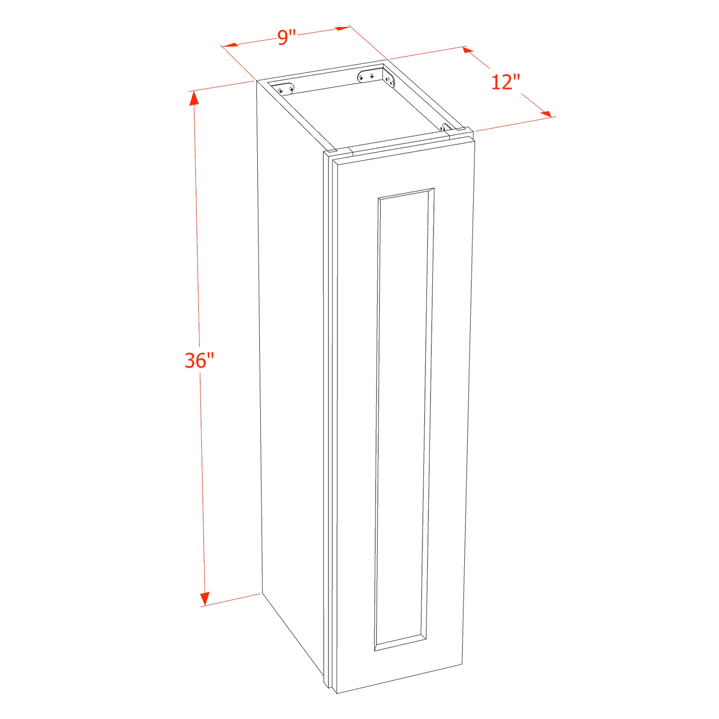 TW-W0936: Creamy White Shaker 09"W x 36"H 1 Door & 2 Shelves Standard Wall Cabinet