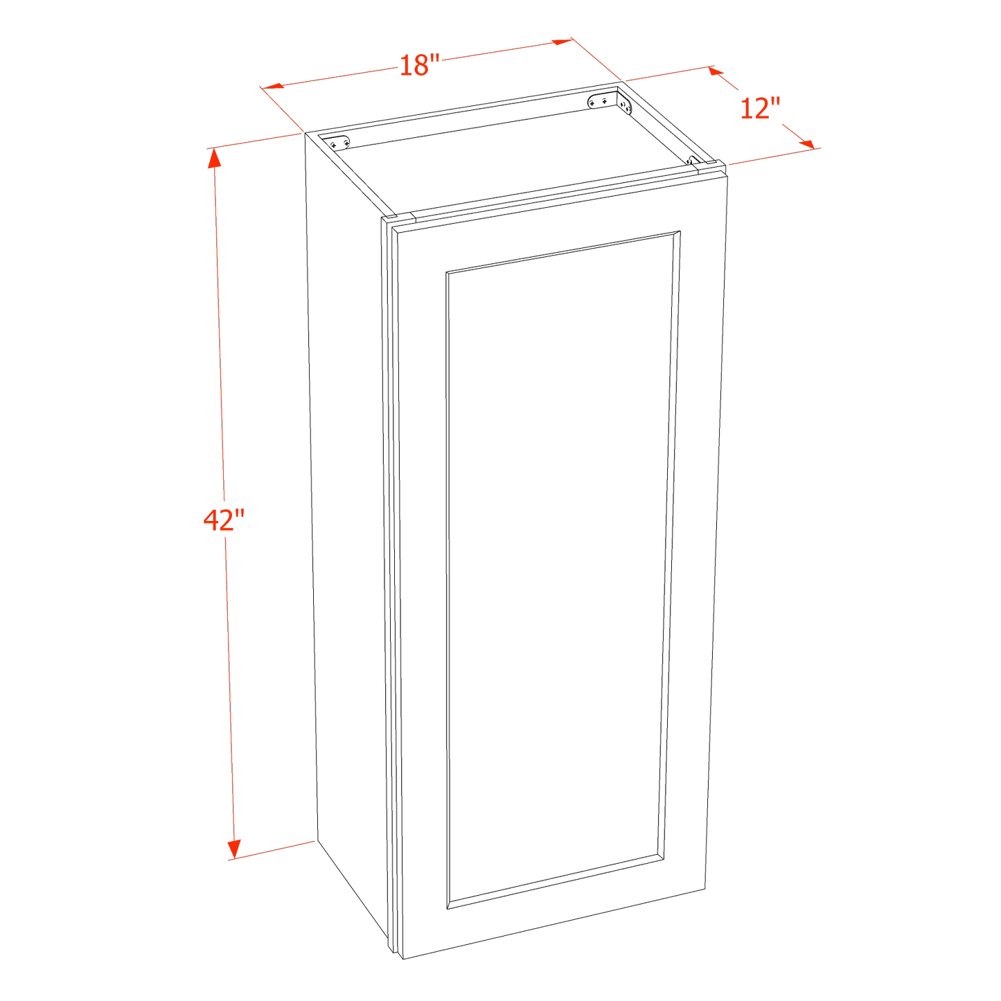 SF-W1842: Frost White Slim Shaker 18"W x 42"H 1 Door & 3 Shelves Standard Wall Cabinet