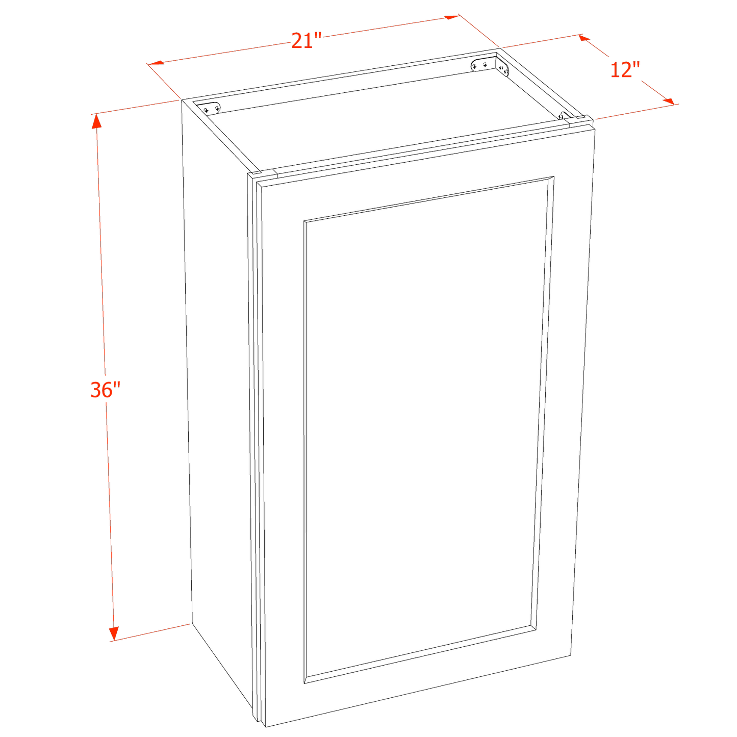 SF-W2136: Frost White Slim Shaker 21"W x 36"H 1 Door & 2 Shelves Standard Wall Cabinet