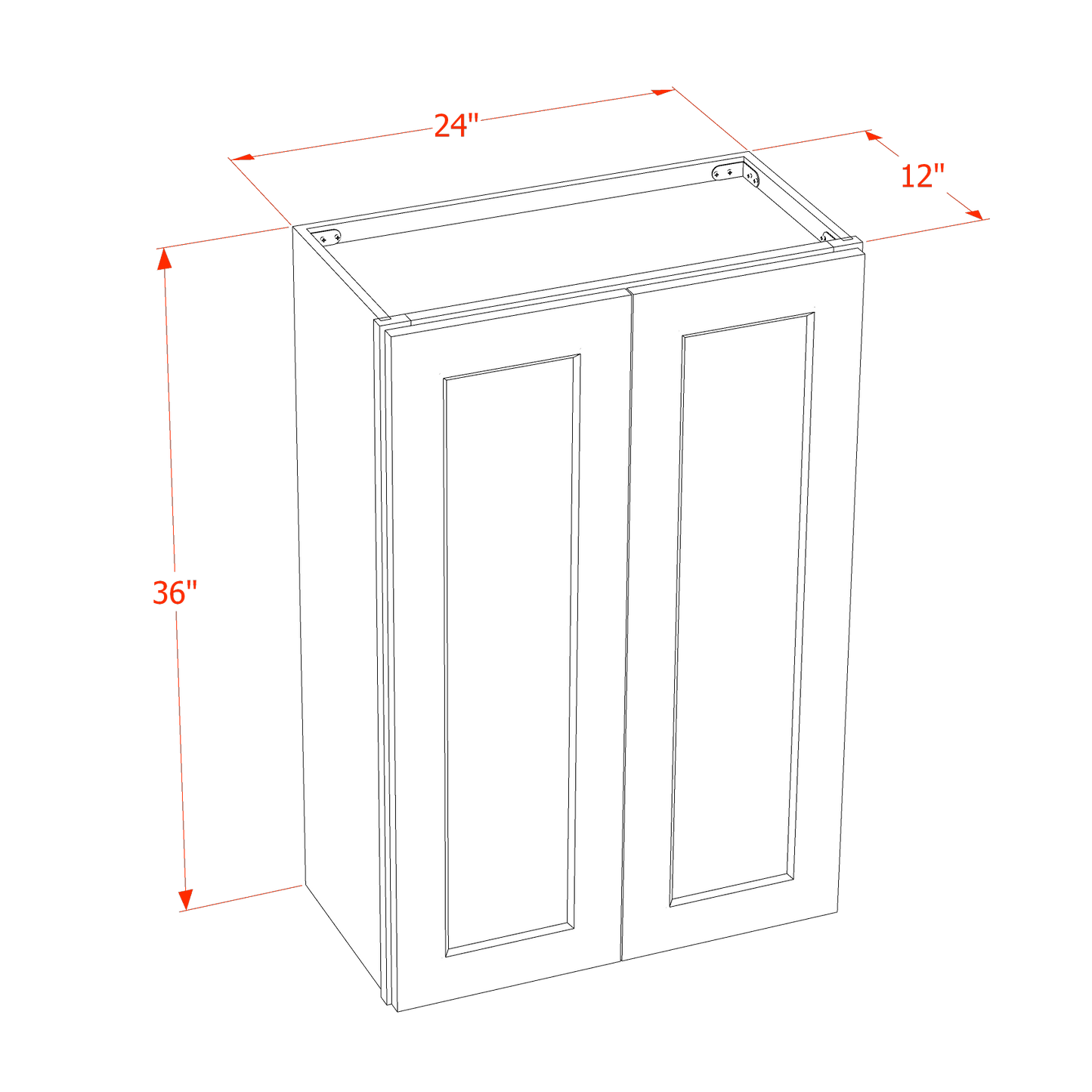 HT-W2436: Timber Wood Shaker 24"W x 36"H 2 Doors & 2 Shelves Standard Wall Cabinet