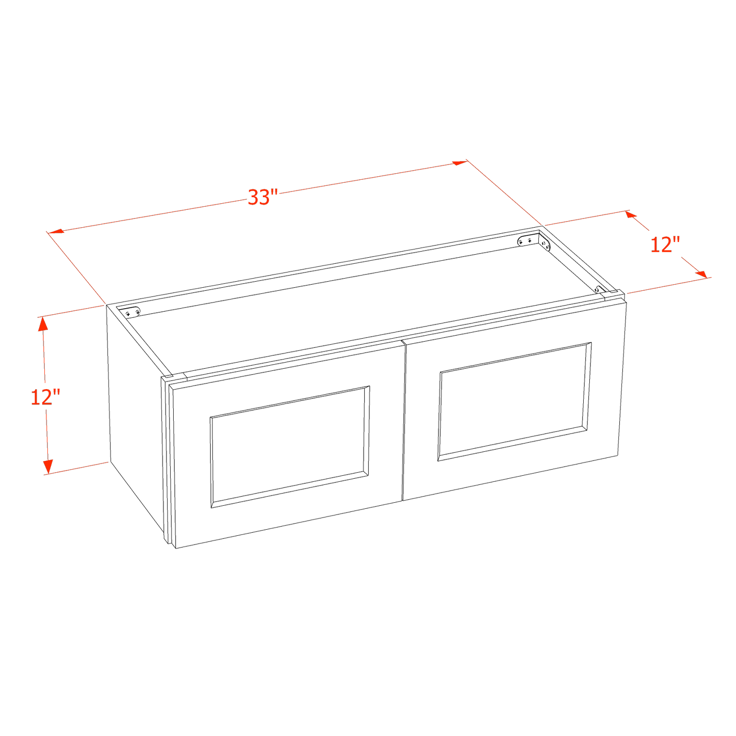 TW-W3312: Creamy White Shaker 33"W x 12"H 2 Doors Standard Wall Bridge Cabinet