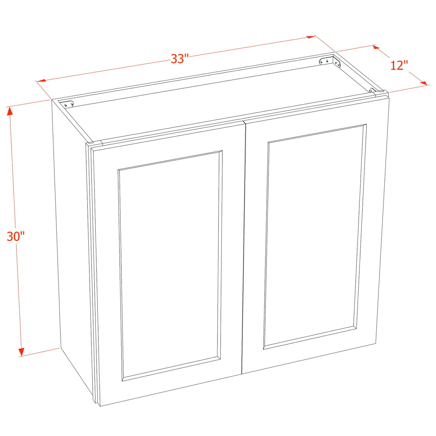 HT-W3330: Timber Wood Shaker 33"W x 30"H 2 Doors & 2 Shelves Standard Wall Cabinet