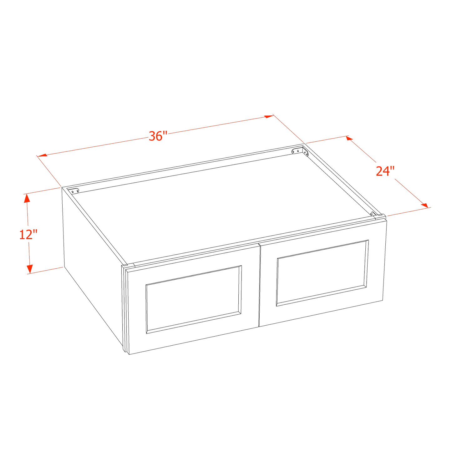 TW-W361224: Creamy White Shaker 36"W x 12"H x 24"D 2 Doors Standard Bridge Wall Cabinet