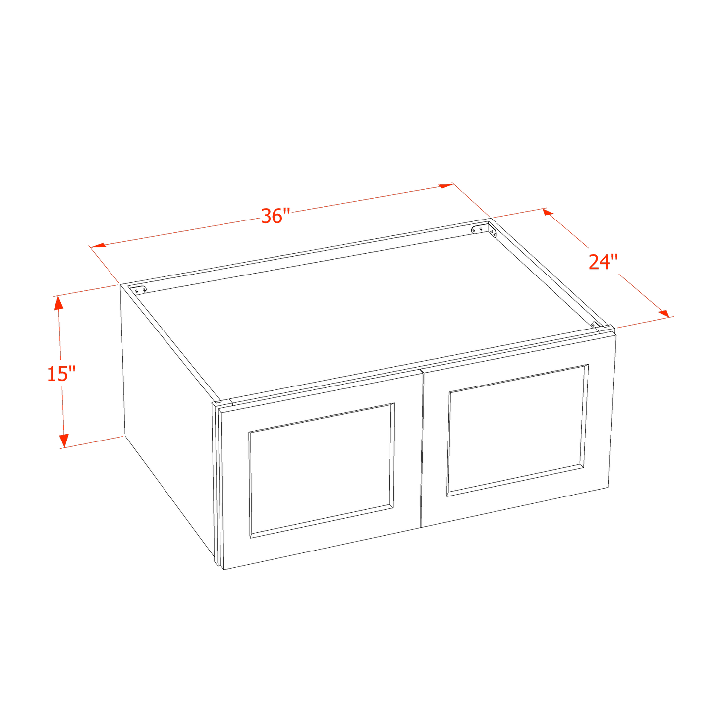TW-W361524: Creamy White Shaker 36"W x 15"H x 24"D 2 Doors Standard Bridge Wall Cabinet
