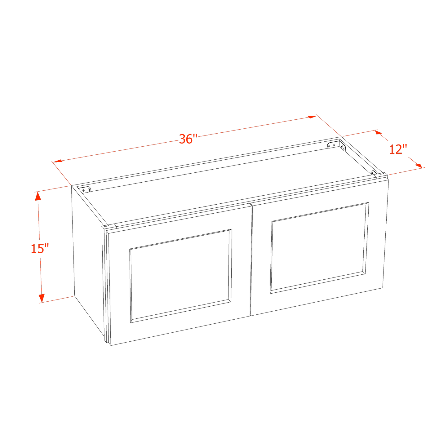 TW-W3615: Creamy White Shaker 36"W x 15"H 2 Doors Standard Wall Bridge Cabinet