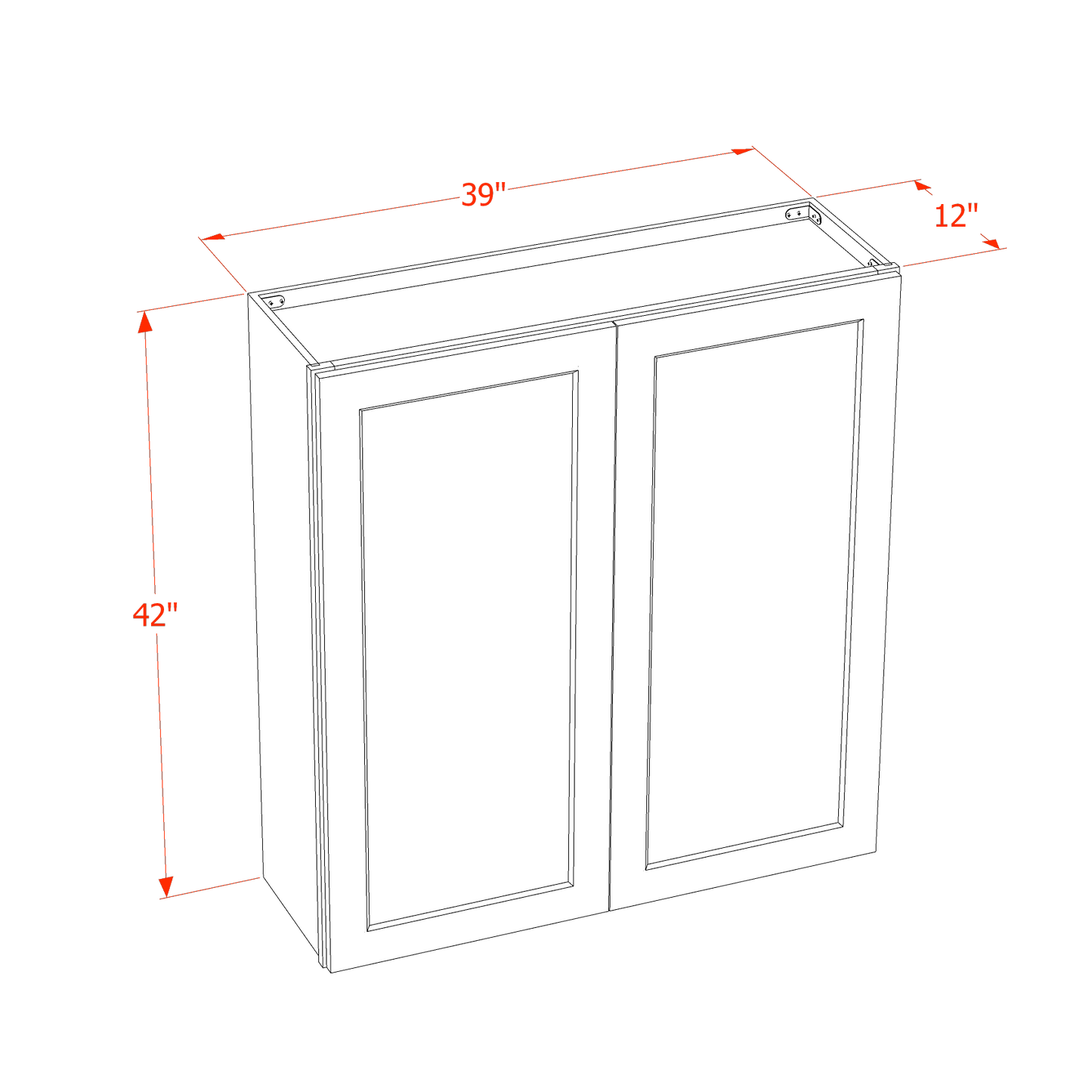 SM-W3942: Mocha Brown Slim Shaker 39"W x 42"H 2 Doors & 3 Shelves Standard Wall Cabinet