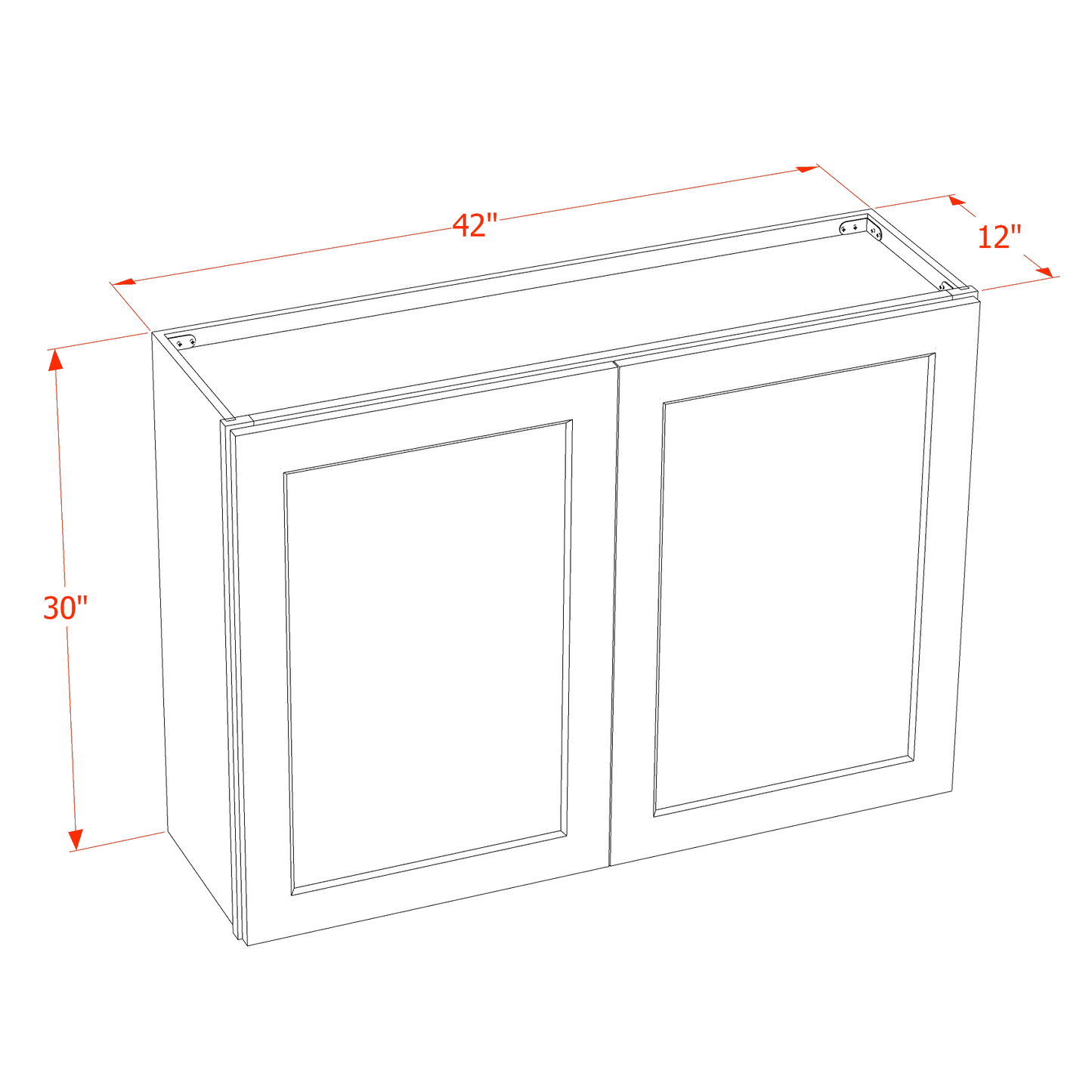 HLG-W4230: Light Gray Shaker 42"W x 30"H 2 Doors & 2 Shelves Standard Wall Cabinet