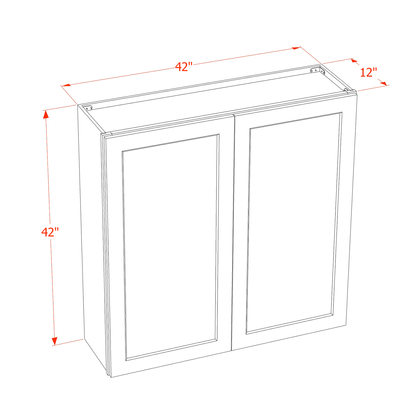 HF-W4242: Frost White Shaker 42"W x 42"H 2 Doors & 3 Shelves Standard Wall Cabinet