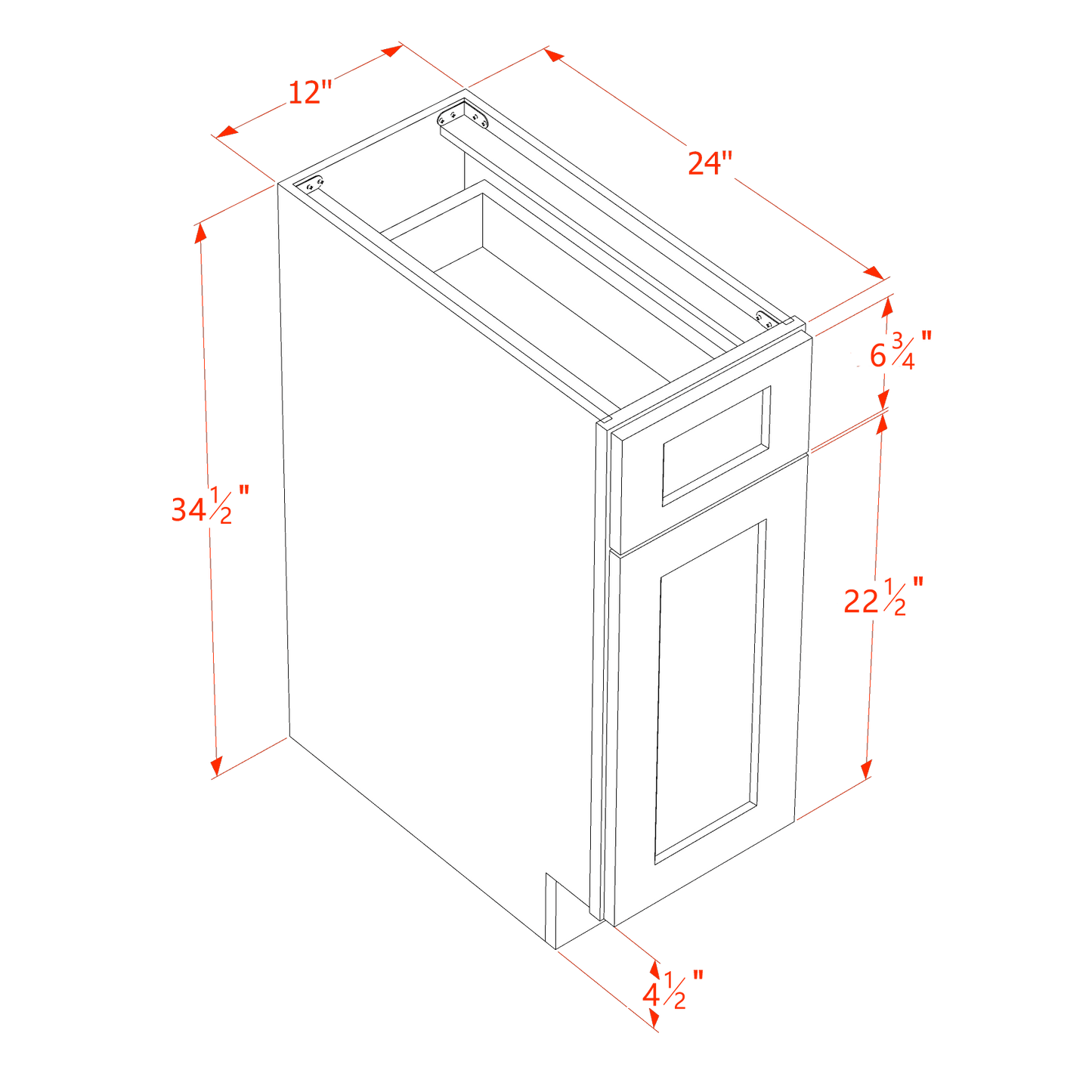 HA-B12: Ash Gray Shaker 12" 1 Drawer 1 Door Standard Base Cabinet