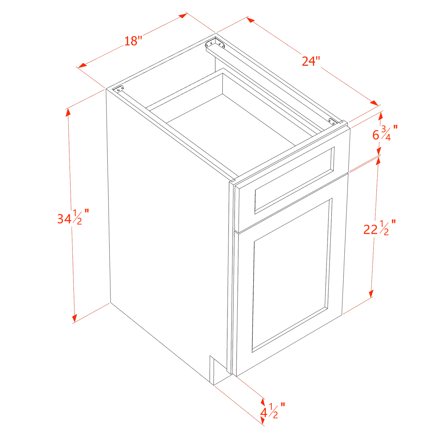 HA-B18: Ash Gray Shaker 18" 1 Drawer 1 Door Standard Base Cabinet
