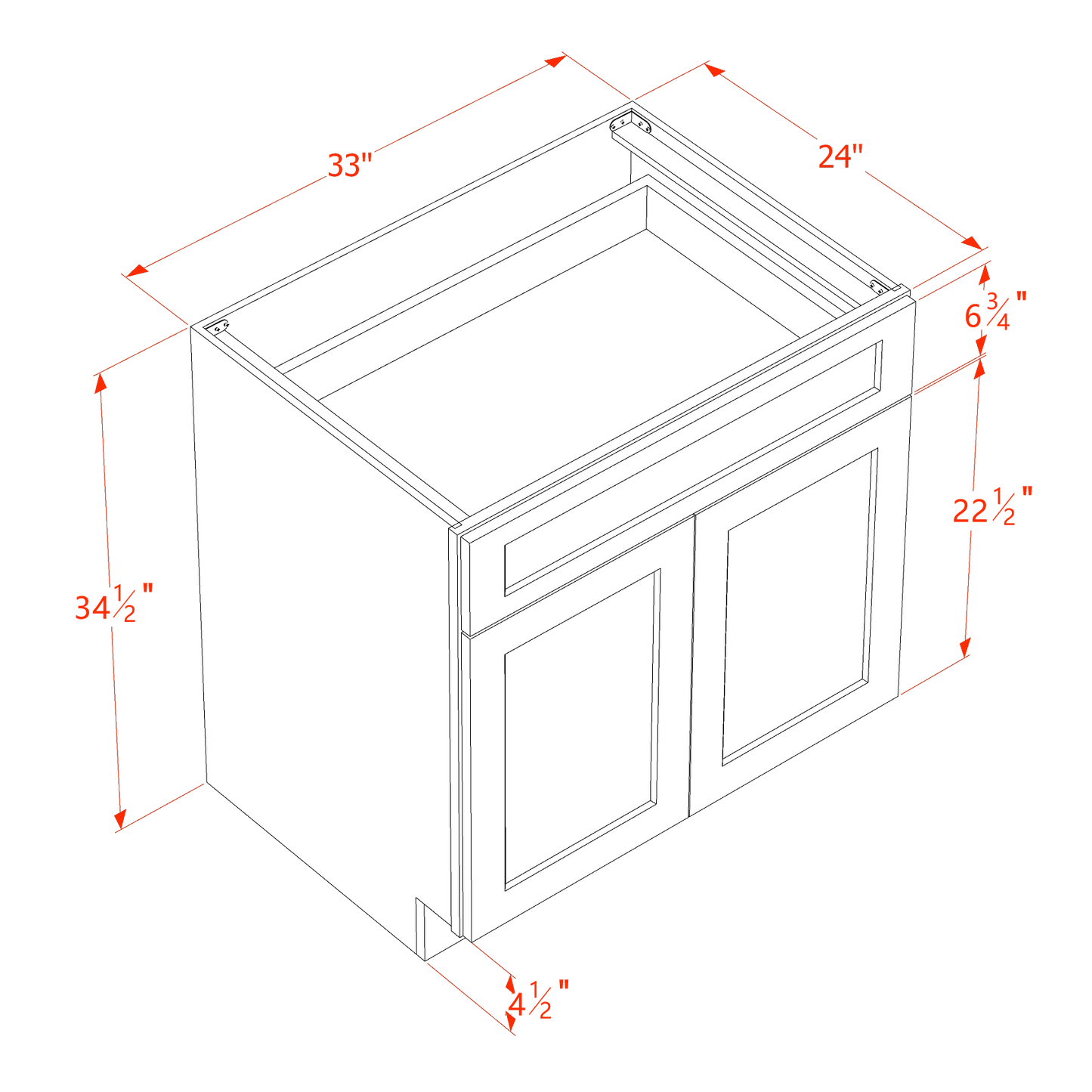 HA-B33: Ash Gray Shaker 33" 1 Drawer 2 Doors Standard Base Cabinet
