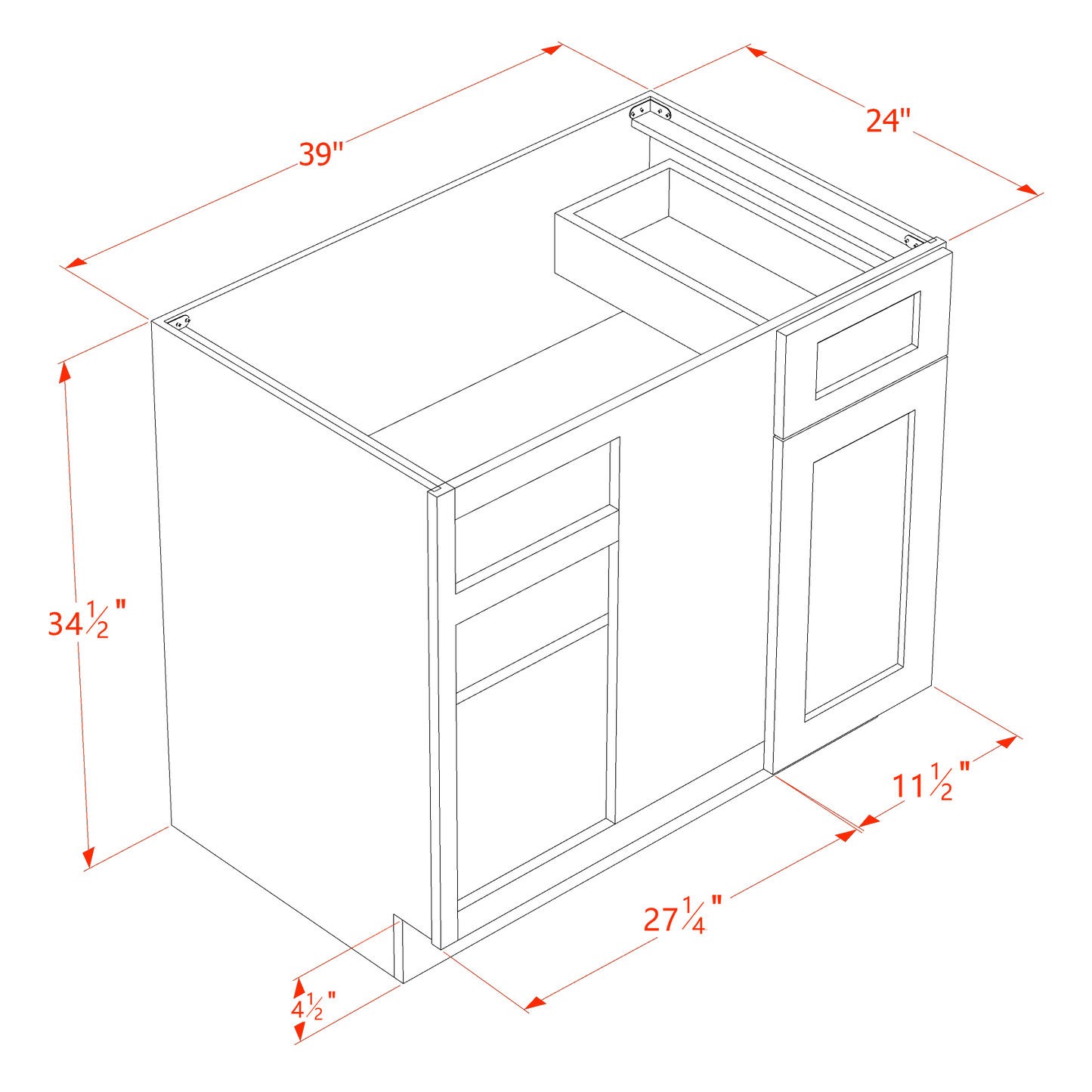 HA-BBC39/42: Ash Gray Shaker 39" 1 Door & 1 Drawer Blind Corner Base Cabinets