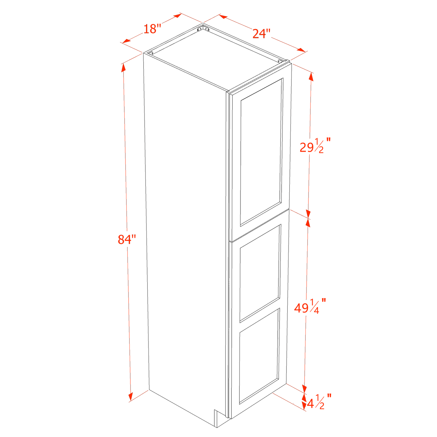 HA-TP1884: Ash Gray Shaker 18"W x 84"H x 24"D 2 Doors & 5 Shelves Tall Shelf Pantry Cabinets