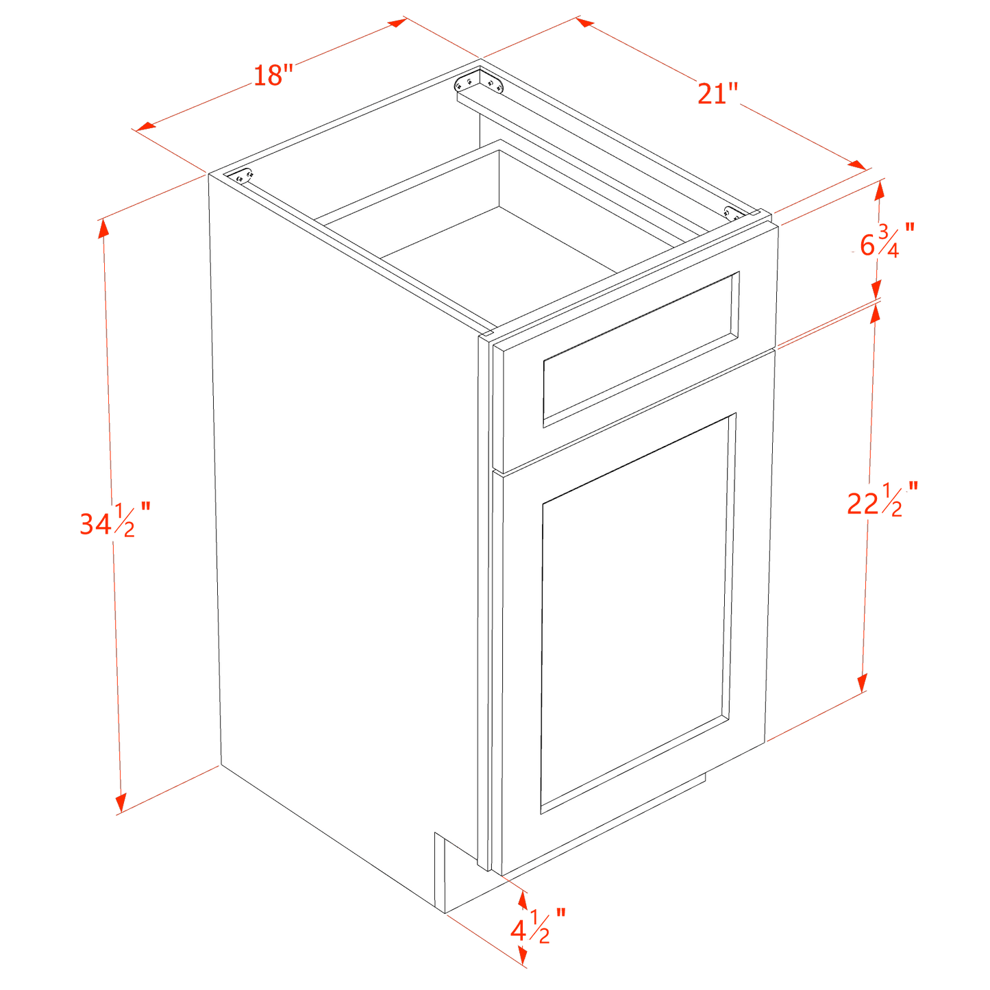 HA-VB1821: Ash Gray Shaker 18"W x 34-1/2"H x 21"D 1 Door & 1 Drawer Single Door Vanity Base Cabinets