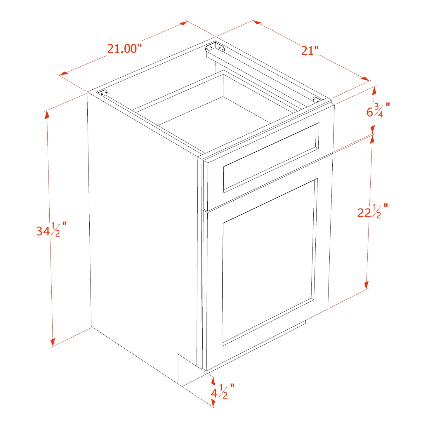 HA-VB2121: Ash Gray Shaker 21"W x 34-1/2"H x 21"D 1 Door & 1 Drawer Single Door Vanity Base Cabinets