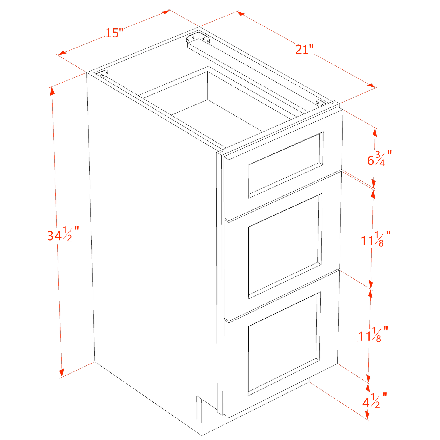 HA-VDB1521: Ash Gray Shaker 15"W x 34-1/2"H x 21"D  3 Drawers Vanity Base Cabinets