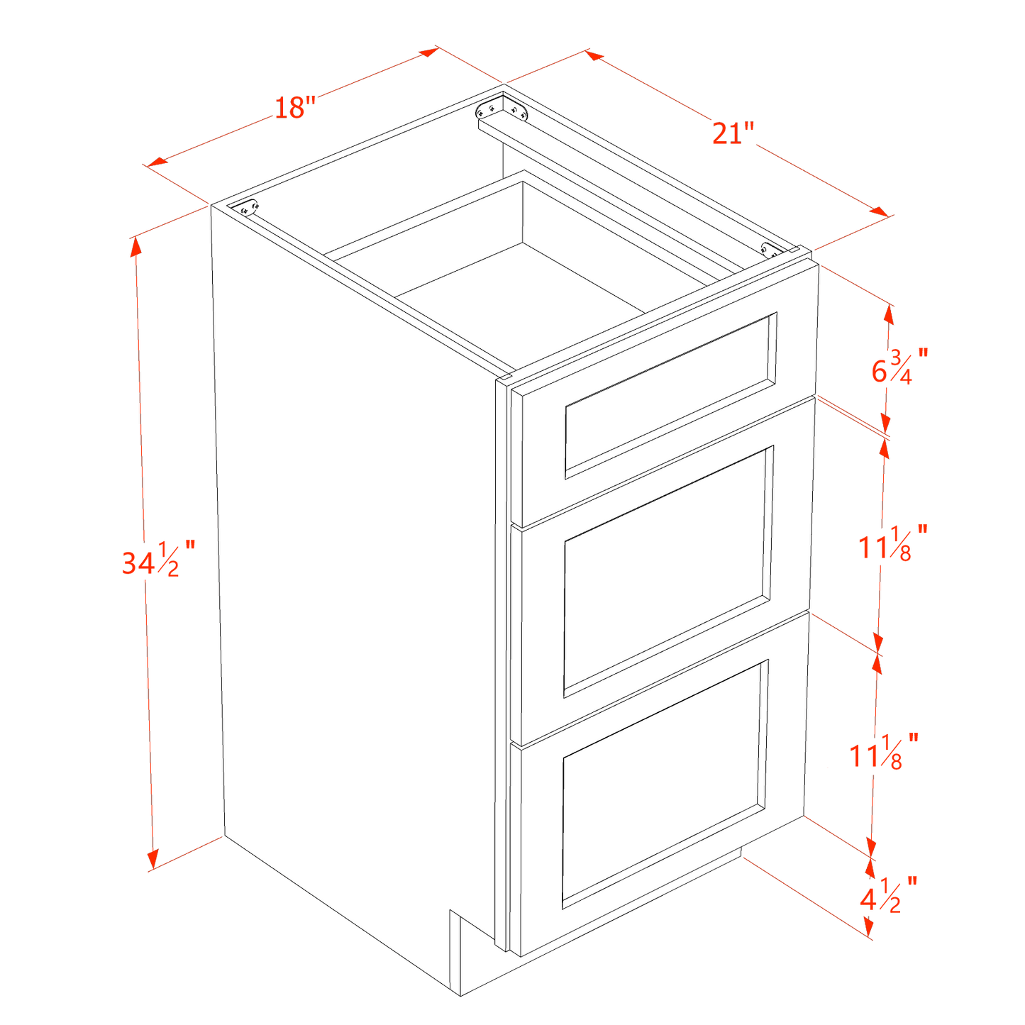 HA-VDB1821: Ash Gray Shaker 18"W x 34-1/2"H x 21"D  3 Drawers Vanity Base Cabinets