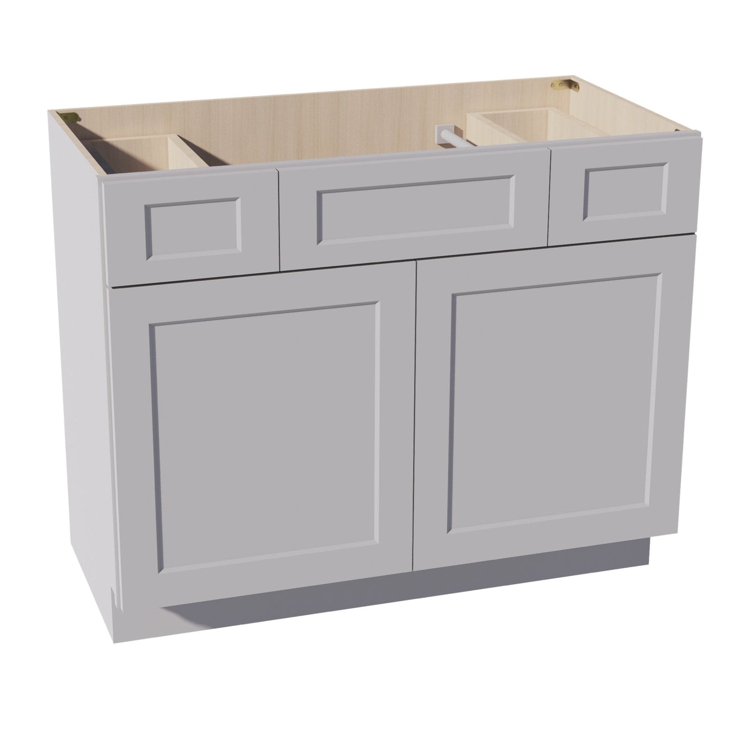 HA-VSD4221: Ash Gray Shaker  42"W x 34-1/2"H x 21"D 2 Doors, 2 Drawers & 1 False Drawer Centered Vanity Sink Base Cabinets