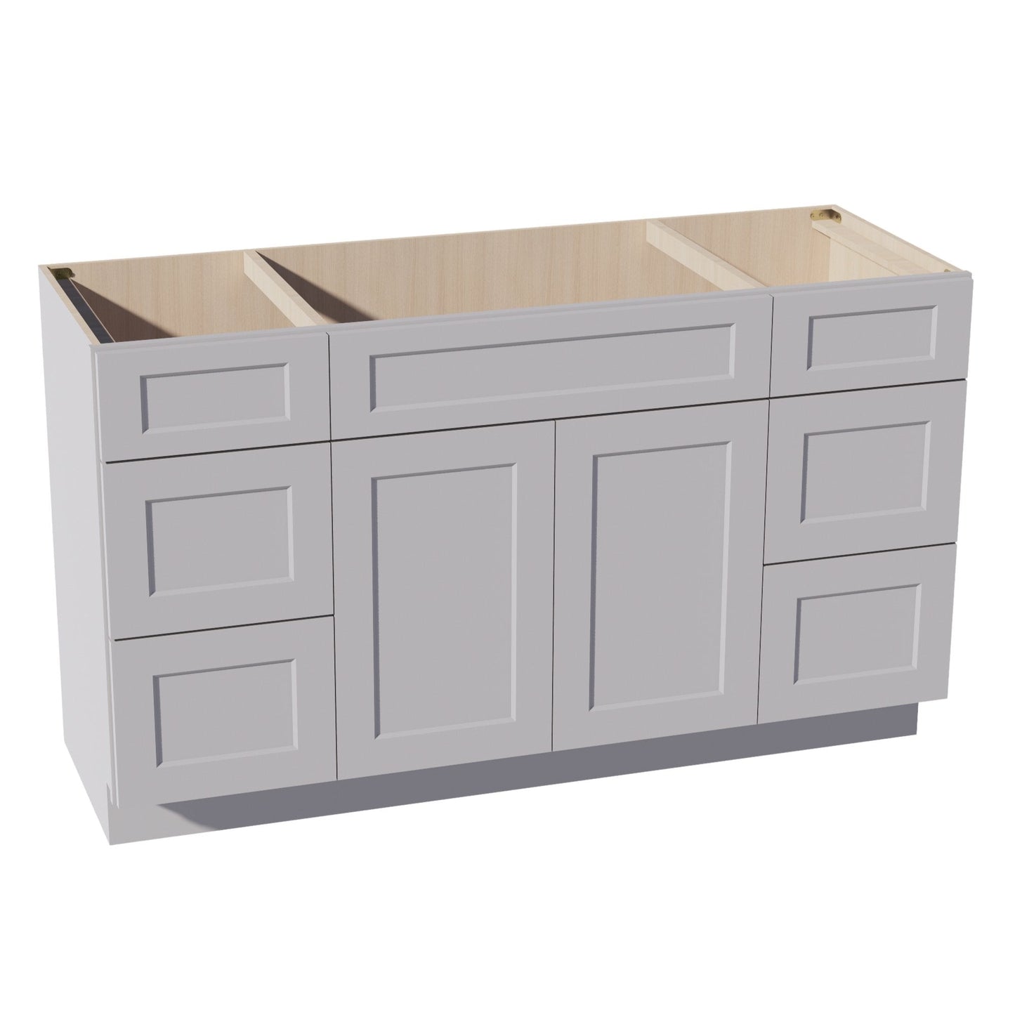 HA-VSD60SINGLE: Ash Gray Shaker 60"W x 34-1/2"H x 21"D 2 Doors, 6 Drawers & 1 False Drawer Single Sink Vanity Base Combo Cabinets