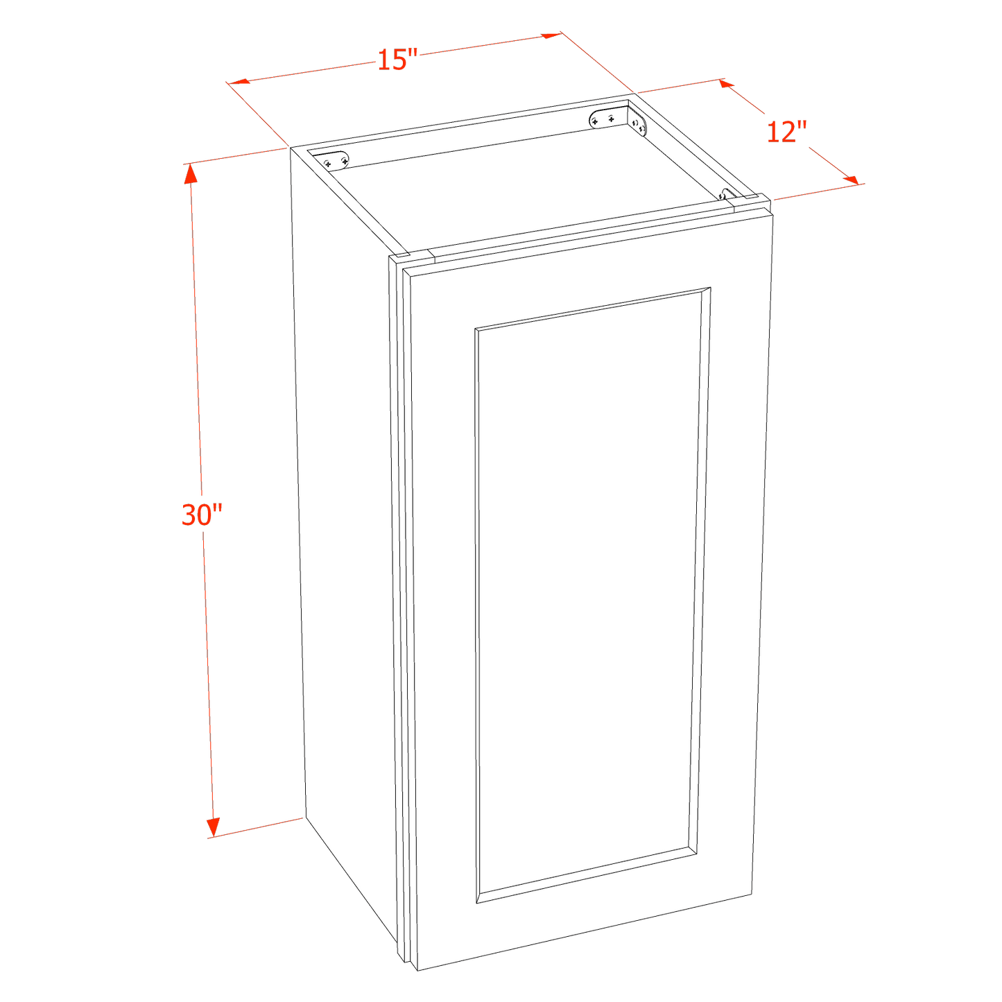 HA-W1530: Ash Gray Shaker 15"W x 30"H 1 Door & 2 Shelves Standard Wall Cabinet