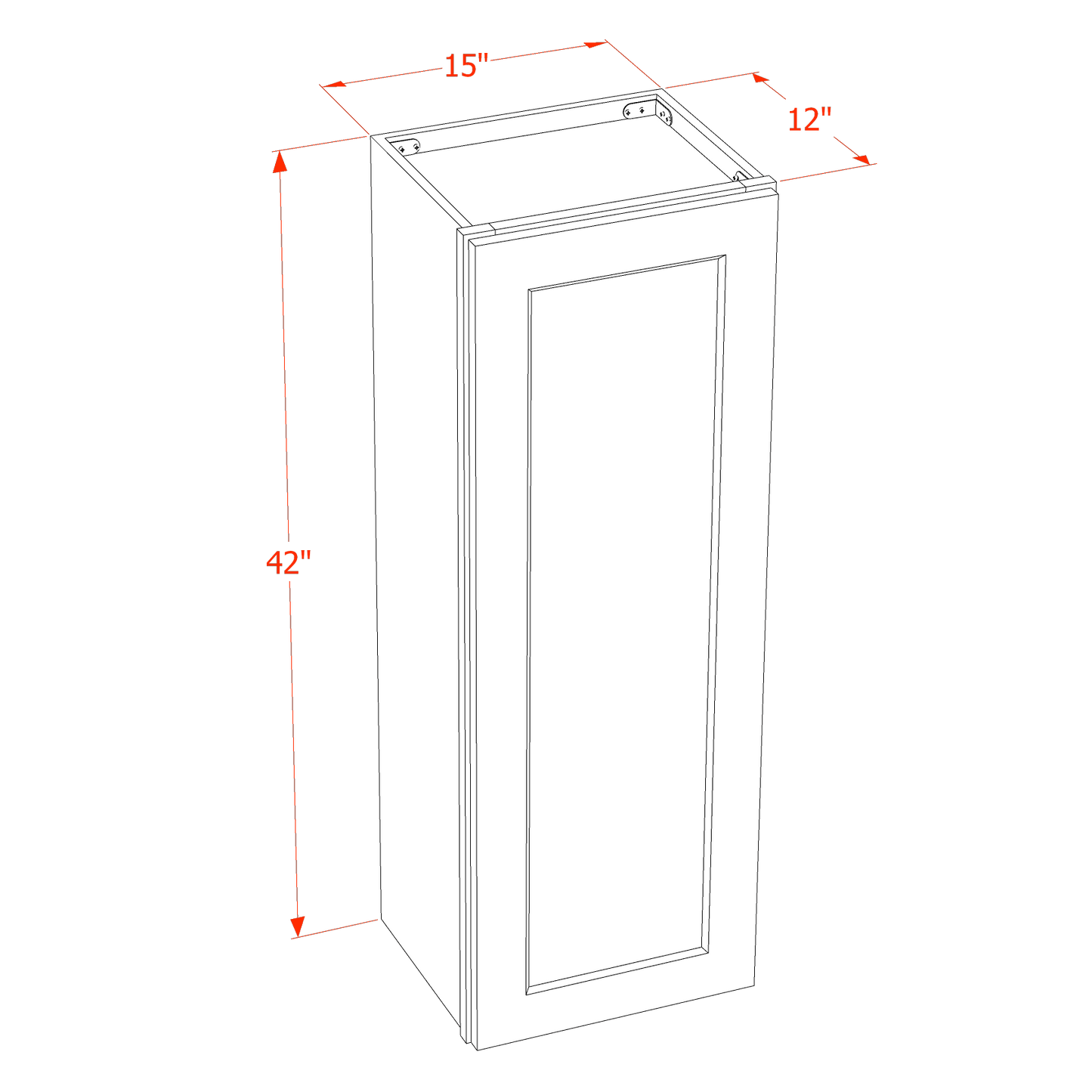 HA-W1542: Ash Gray Shaker 15"W x 42"H 1 Door & 3 Shelves Standard Wall Cabinet