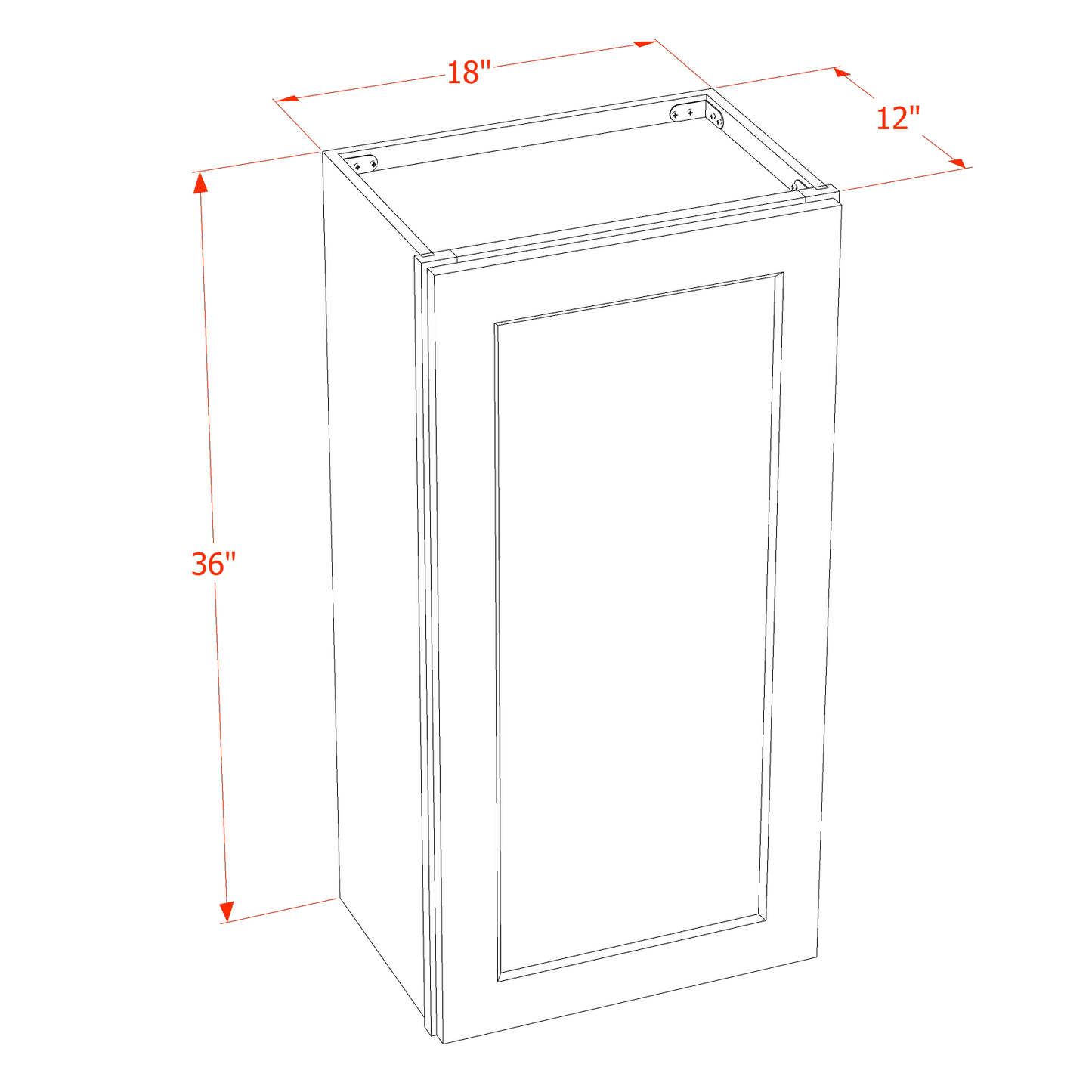 HA-W1836: Ash Gray Shaker 18"W x 36"H 1 Door & 2 Shelves Standard Wall Cabinet